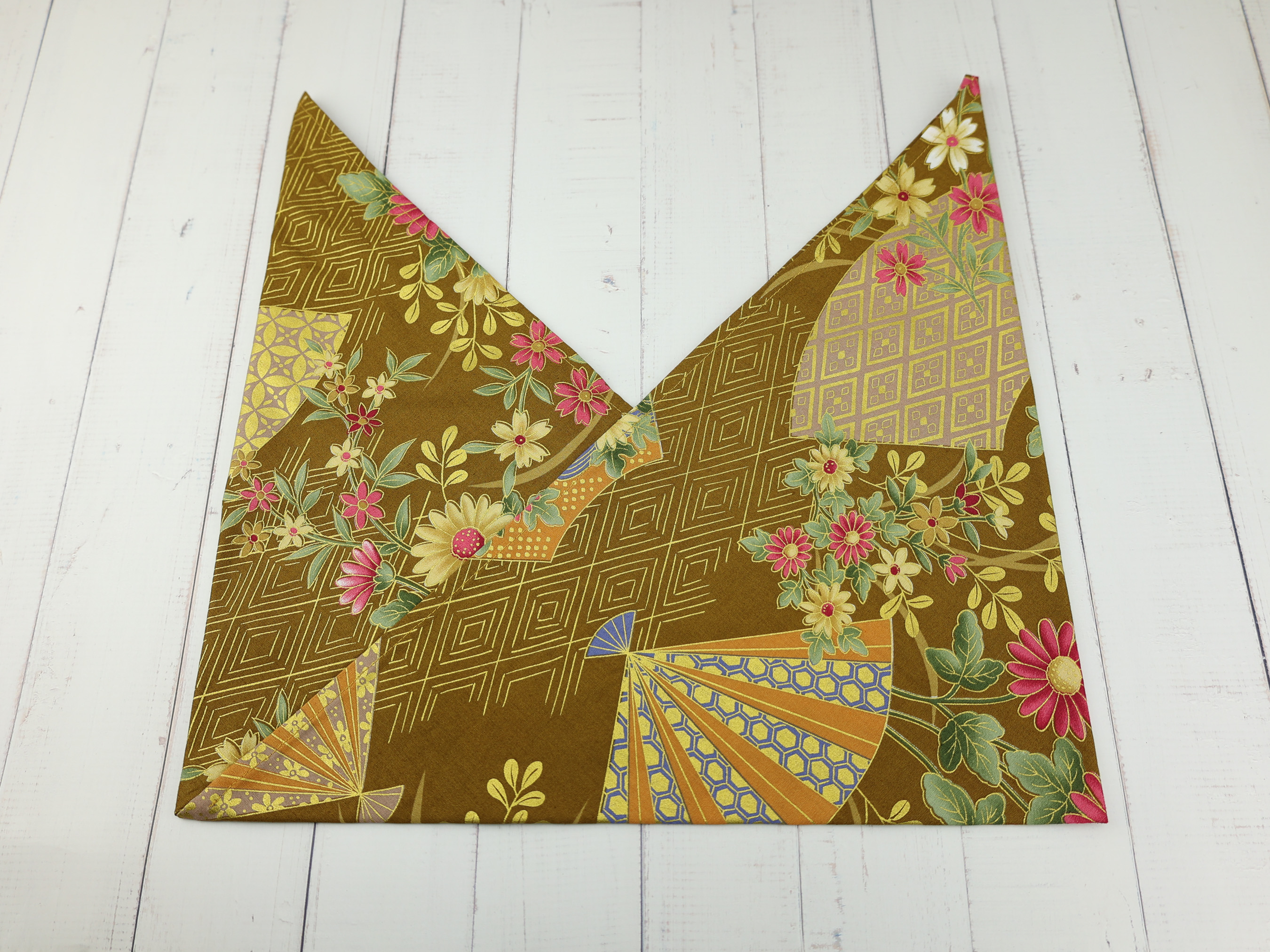 Japanese Azuma Bag – Golden Chrysanthemum & Kikkō Pattern, Unlined Cotton Tote, Handmade in Canada