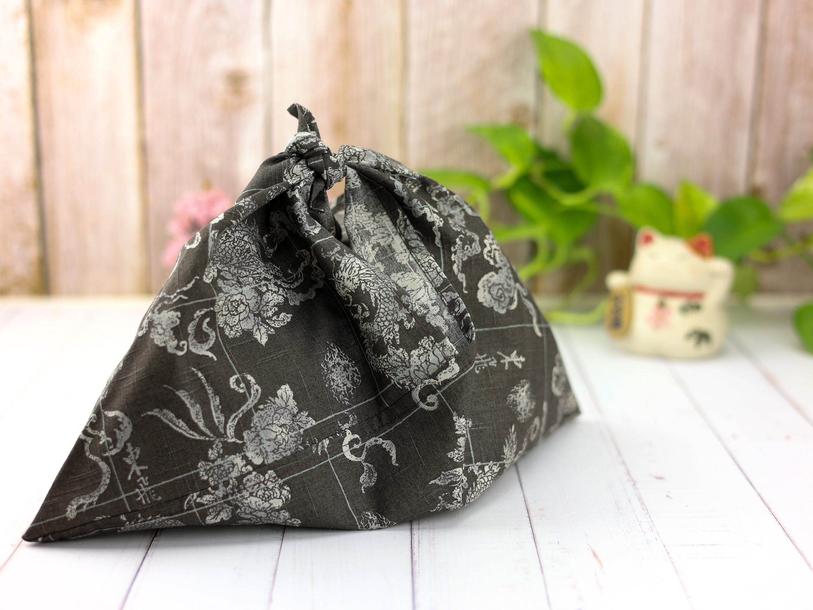 Japanese Azuma Bag – Dragon & Peony Pattern, Unlined Single-Layer Cotton, Eco-Friendly Bento Tote