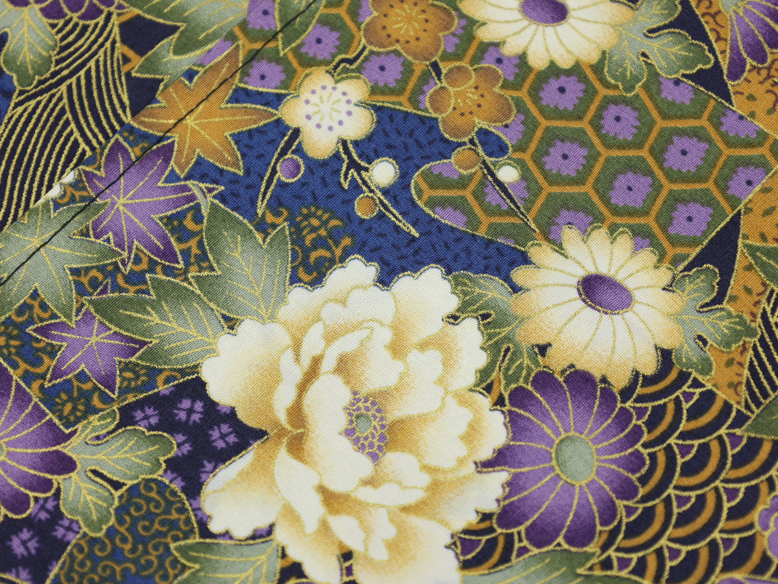 Japanese Azuma Bag – Purple Peony & Chrysanthemum Fabric, Unlined Cotton Tote, Handmade in Canada