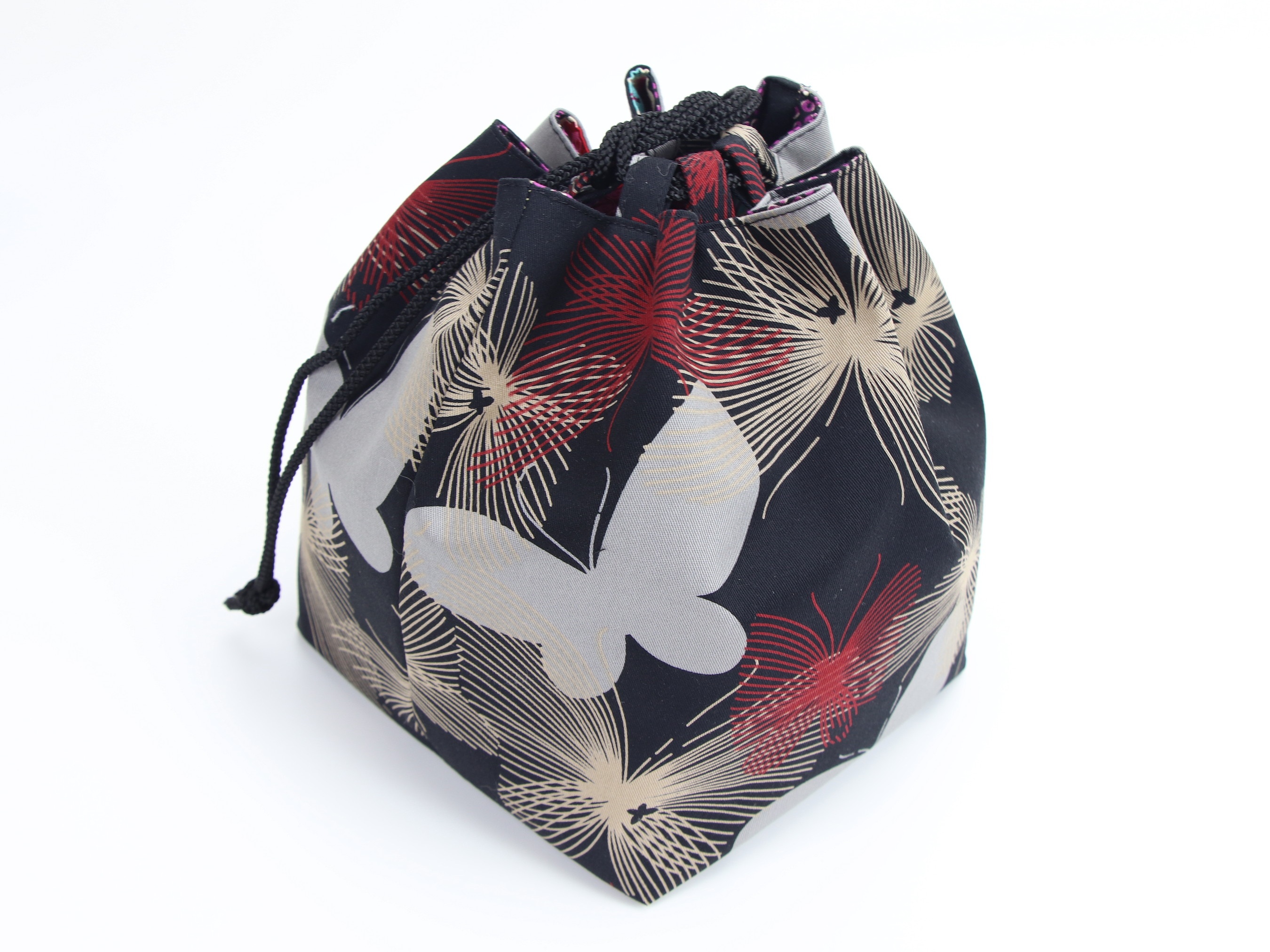 Kimono Fabric Drawstring Pouch: Handmade Butterfly Cotton Bag