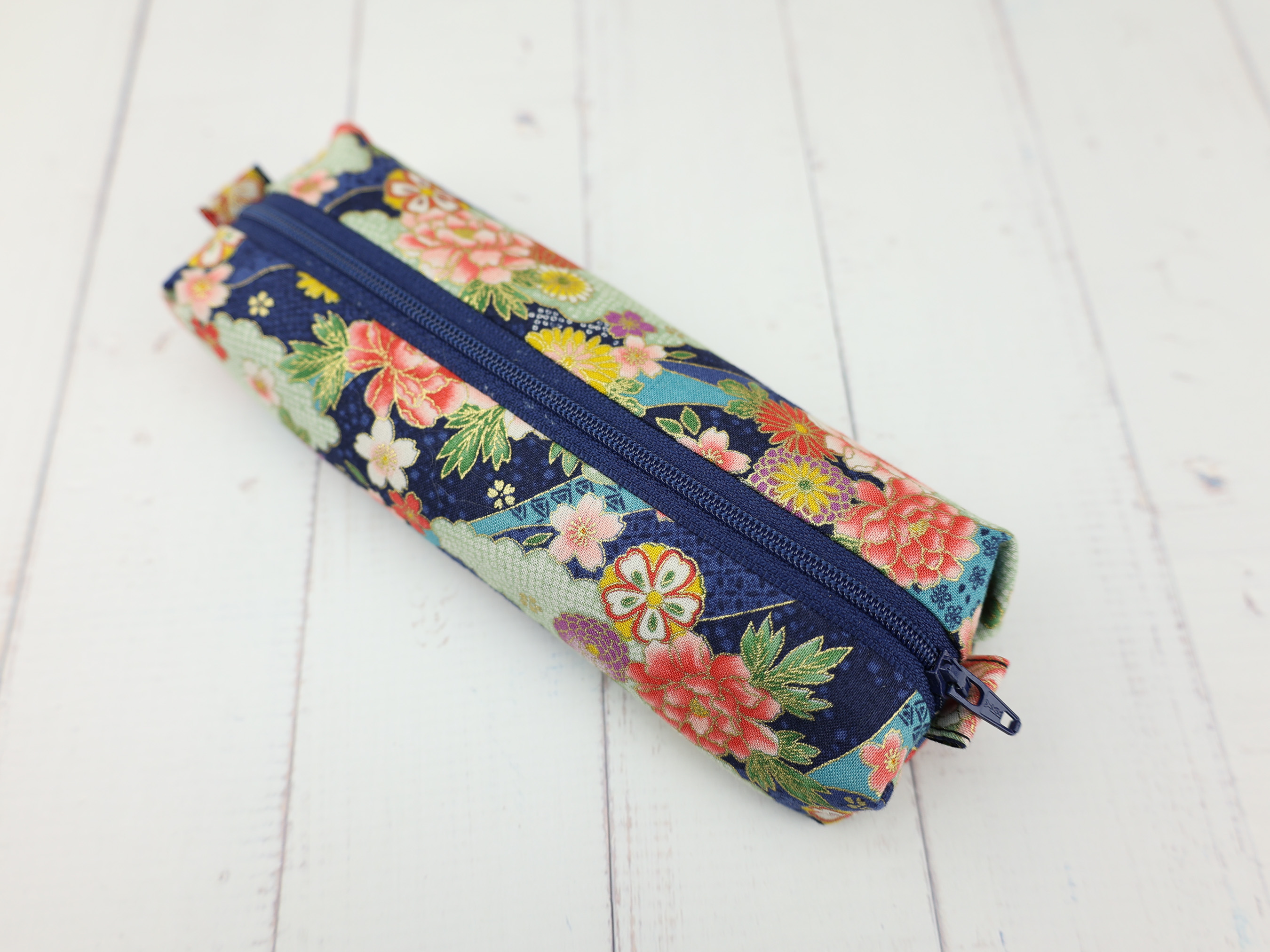 Peony Floral Zipper Pouch – Soft Flat Pen Case in Japanese Cotton, Lightly Lined & Flexible