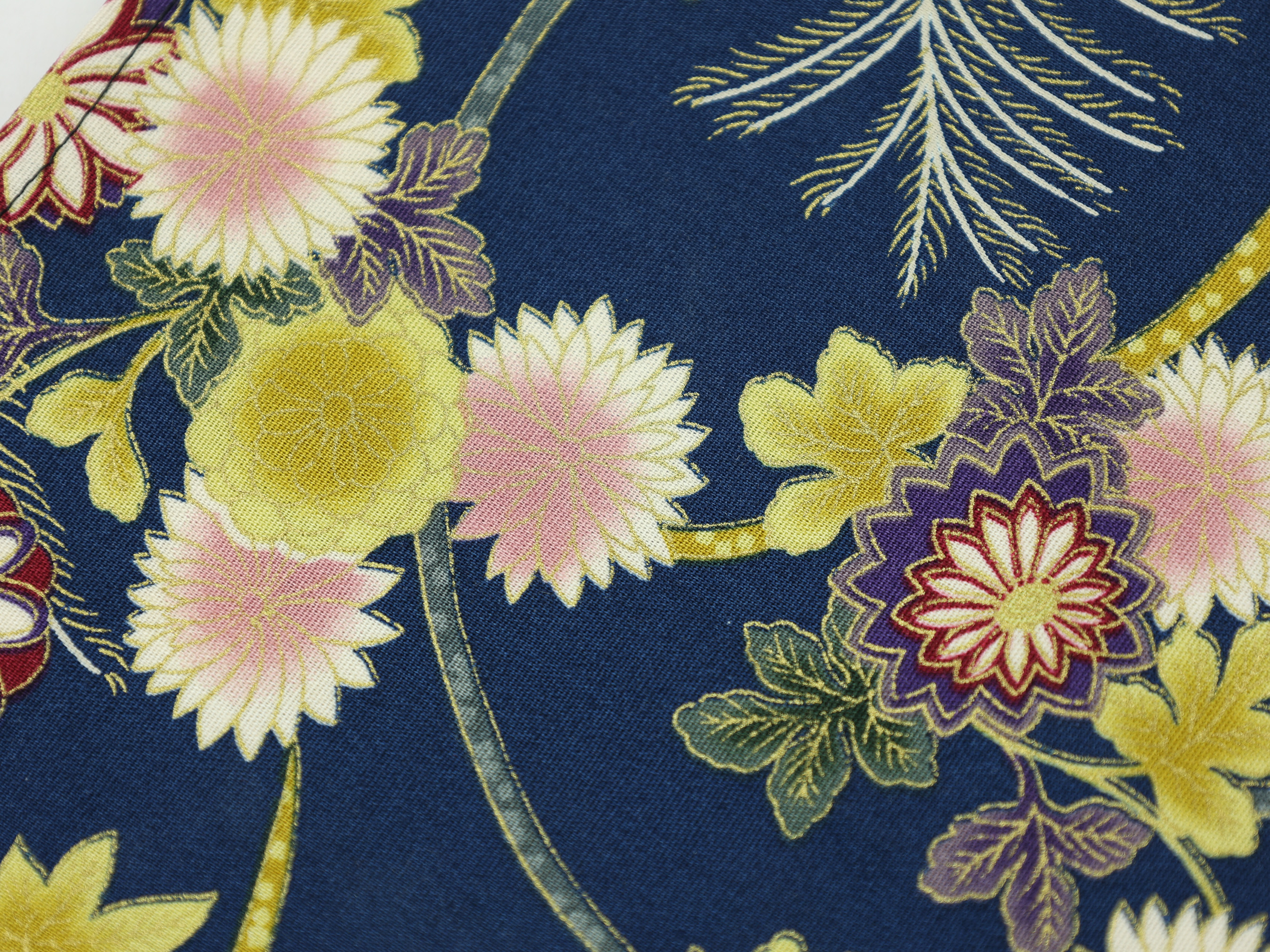 Japanese Azuma Bag – Navy Floral Chrysanthemum Fabric, Unlined Cotton Eco Tote, Handmade in Canada