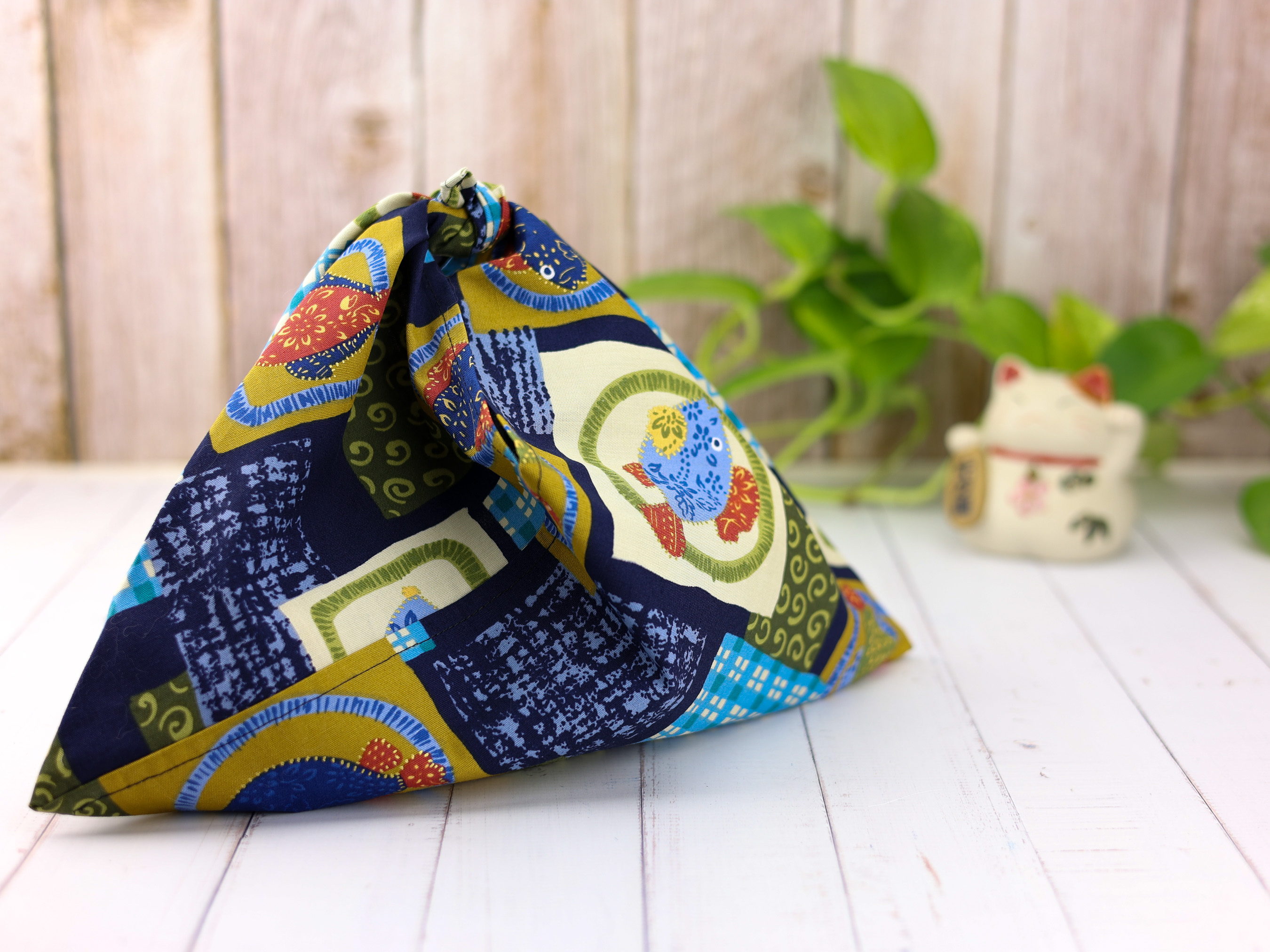 Japanese Azuma Bag – Colorful Fish Pattern Fabric, Unlined Cotton Bento Tote, Handmade in Canada