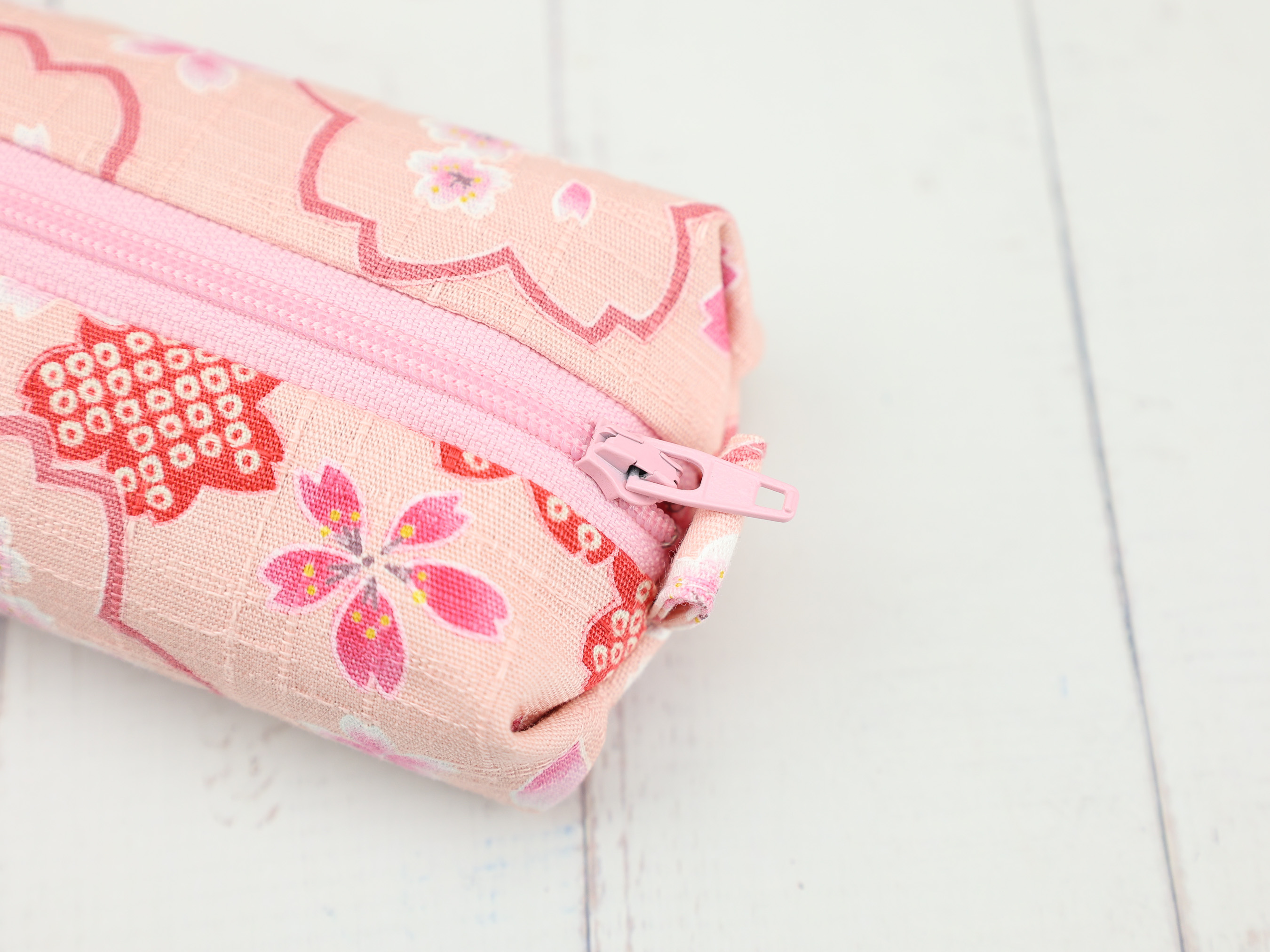 Sakura Pencil Pouch – Soft Japanese Zipper Case in Light Pink Cherry Blossom Fabric, Lined & Gentle