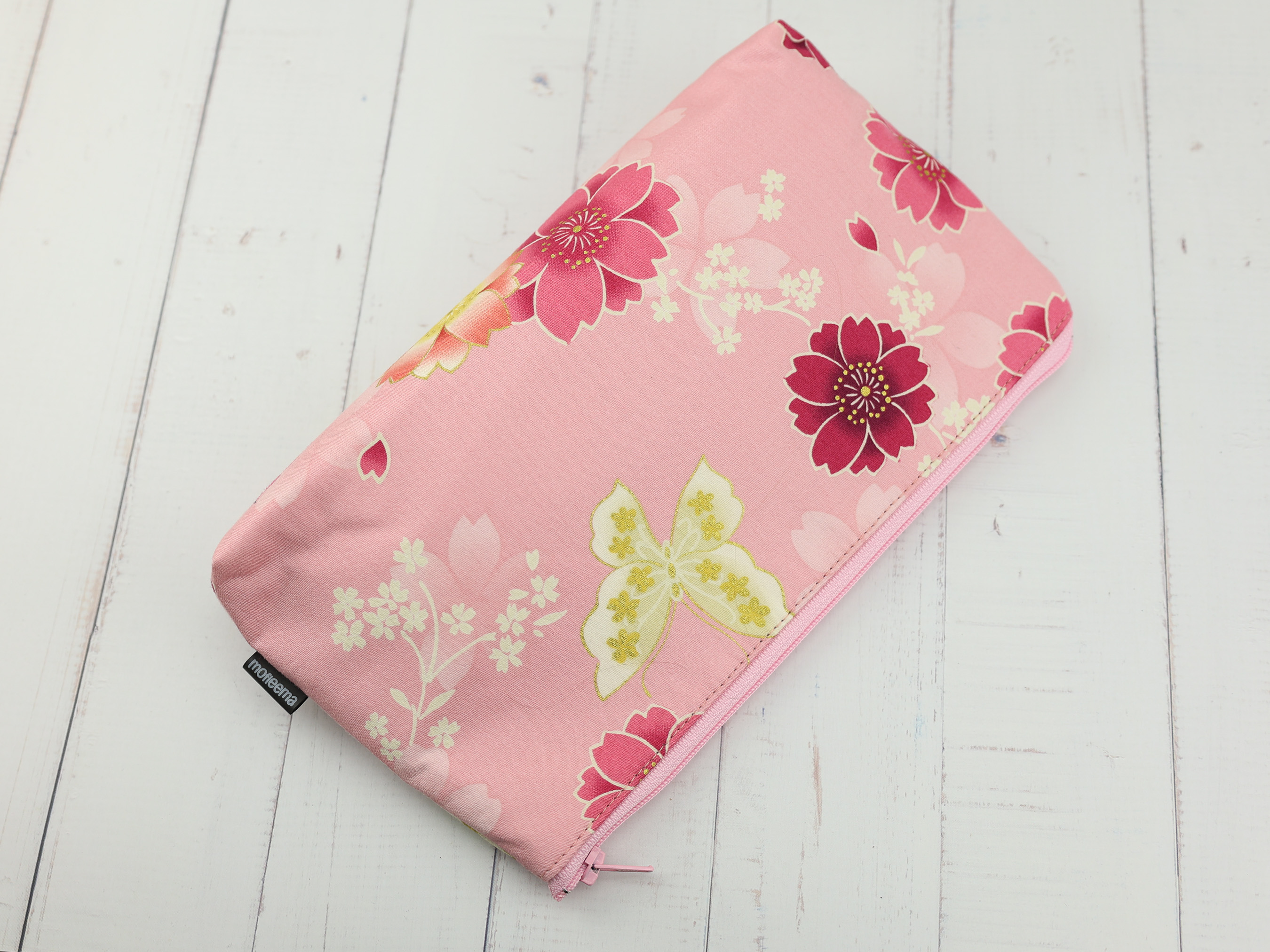 Cherry Blossom and Butterfly Zipper Pouch – Pink Sakura Floral Makeup Bag, Japanese Gift Idea