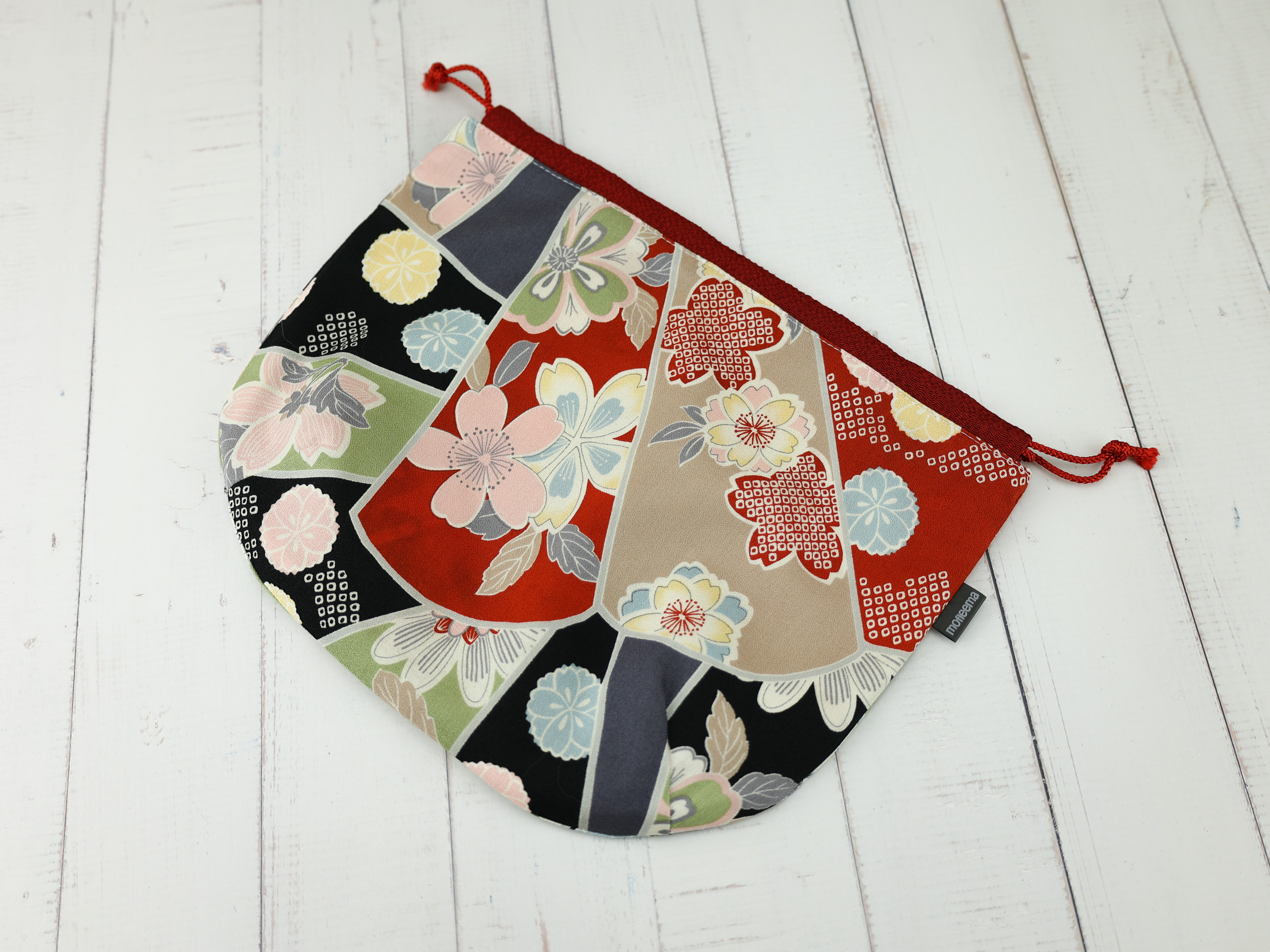 Japanese Patchwork Pouch – Sakura & Plum Floral Drawstring Bag