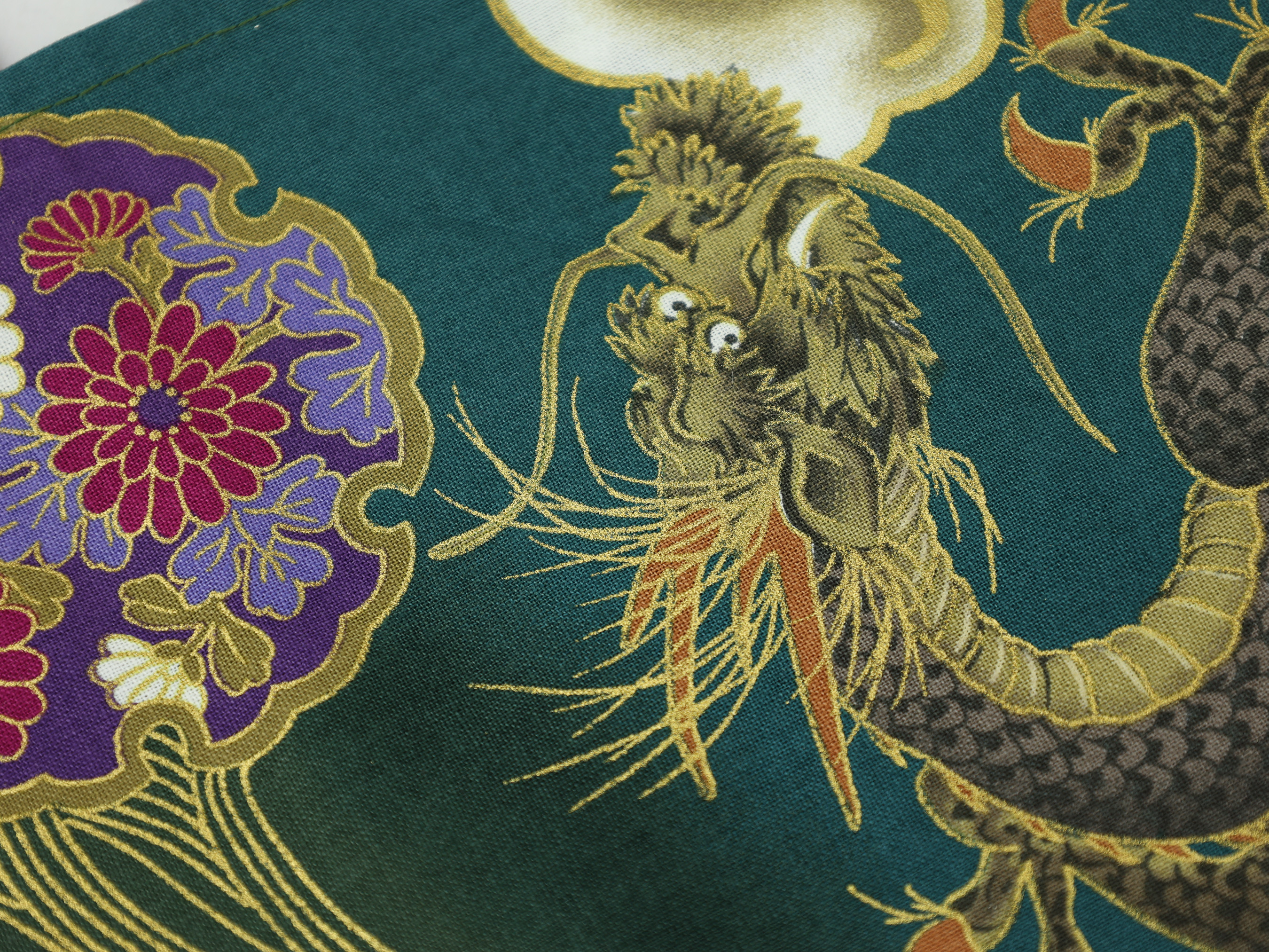 Japanese Azuma Bag – Gold Dragon & Chrysanthemum Fabric, Unlined Cotton Tote, Handmade in Canada