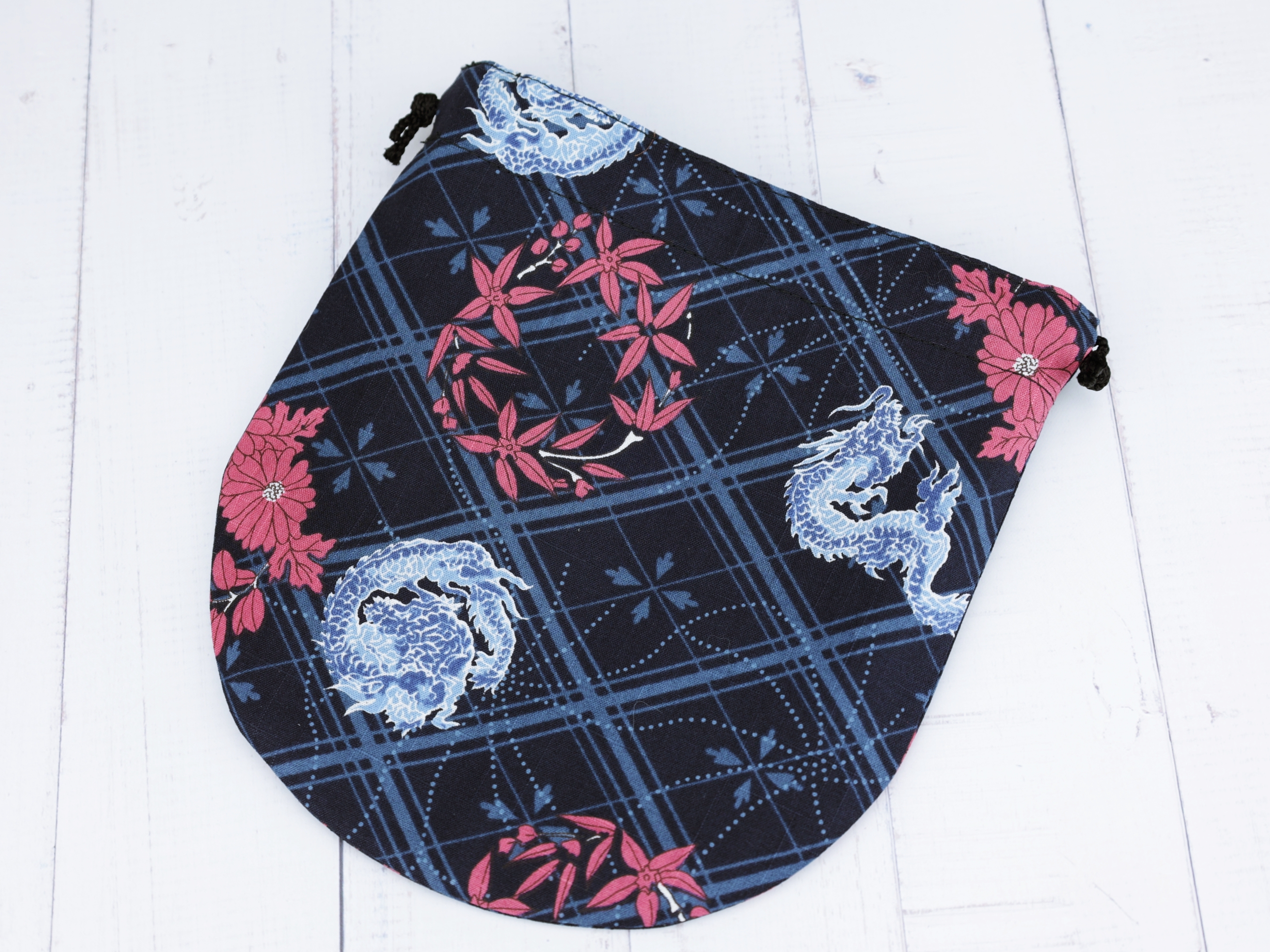 Kimono Dragon Drawstring Pouch: Japanese Cotton Snack Bag