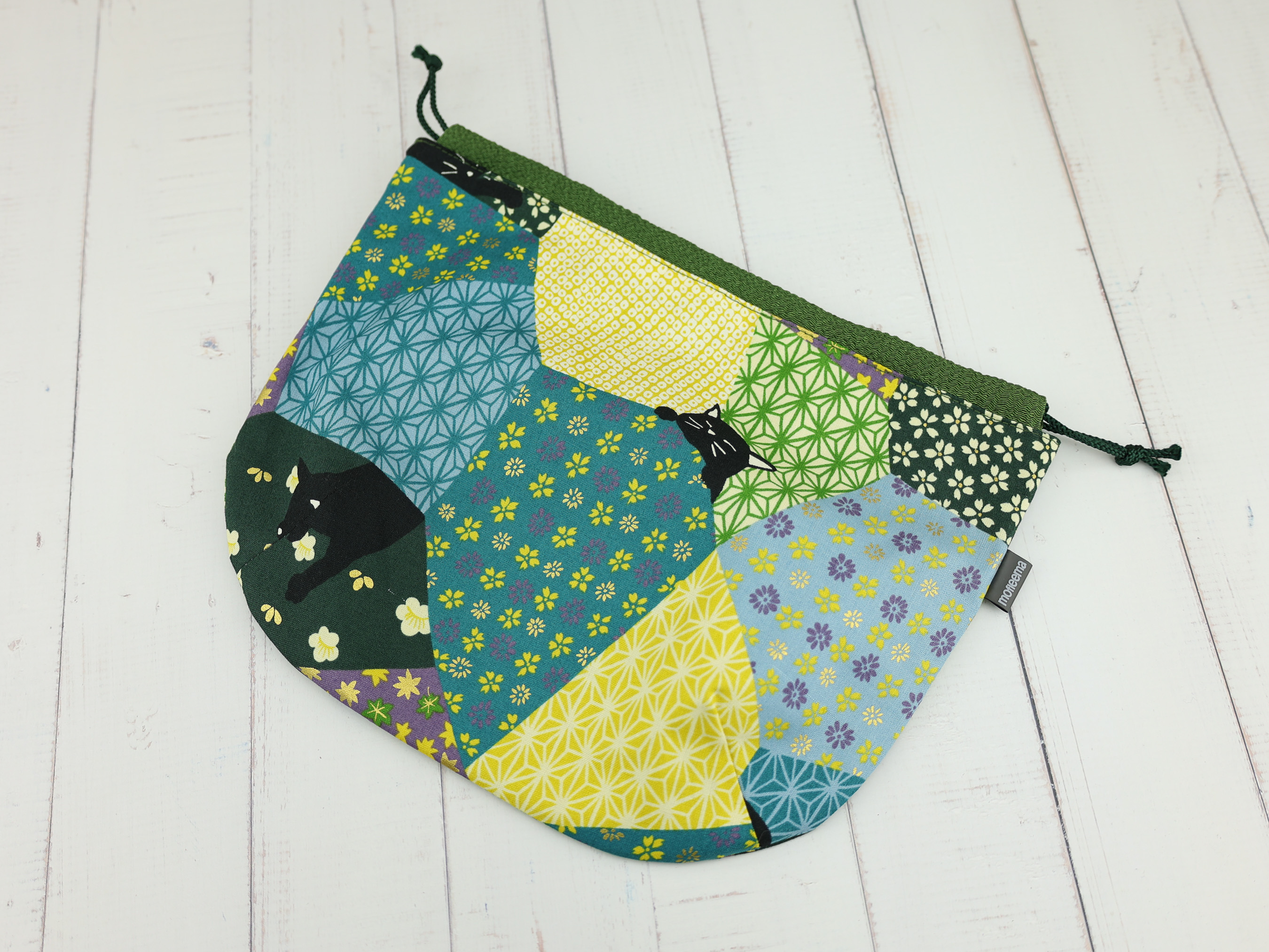 Japanese Cat Pouch – Patchwork Style Drawstring Bag, Kawaii Gift Idea