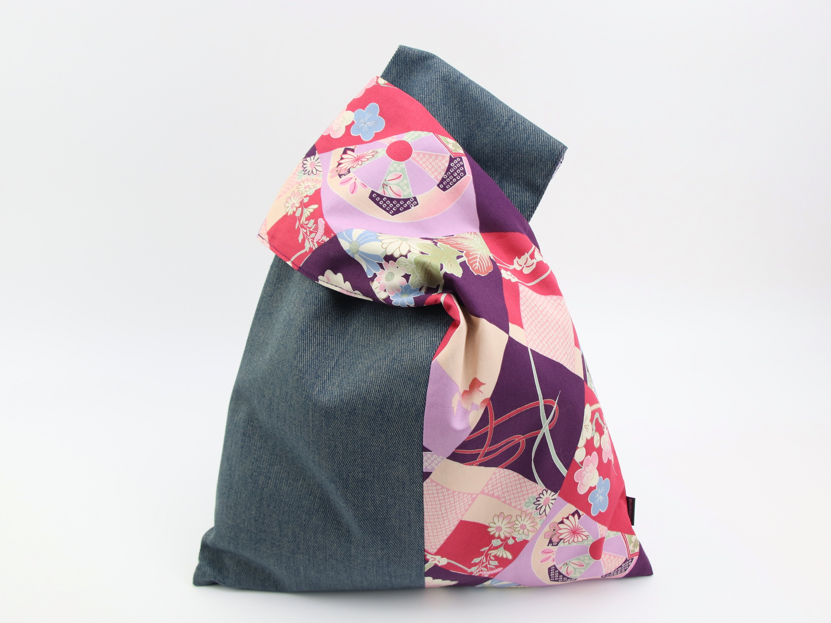 Japanese wrist bag, Knot bag, Gift for Mom, Flowers Purple