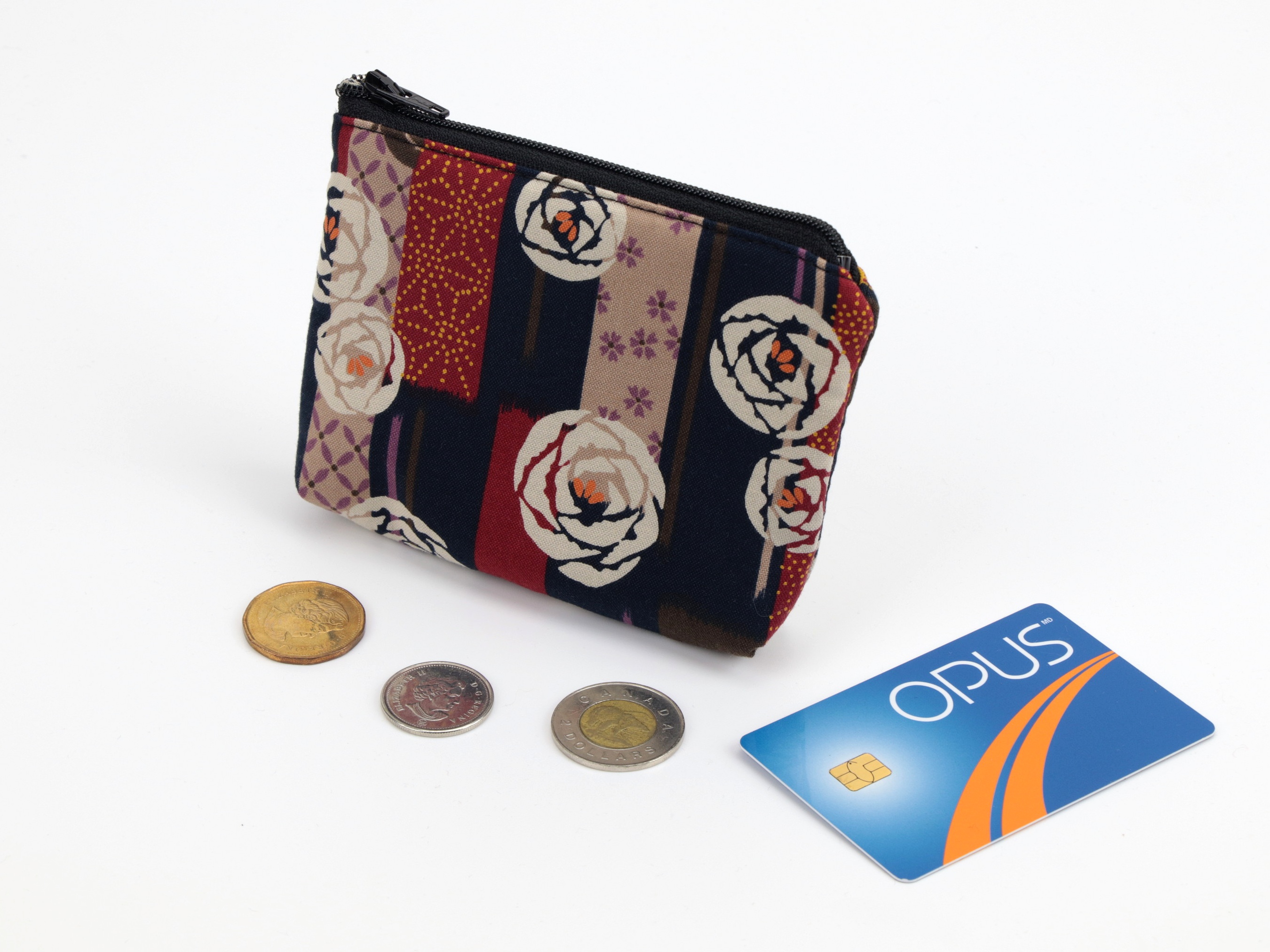 Kimono Fabric Coin Wallet: Japanese Roses Navy Pouch