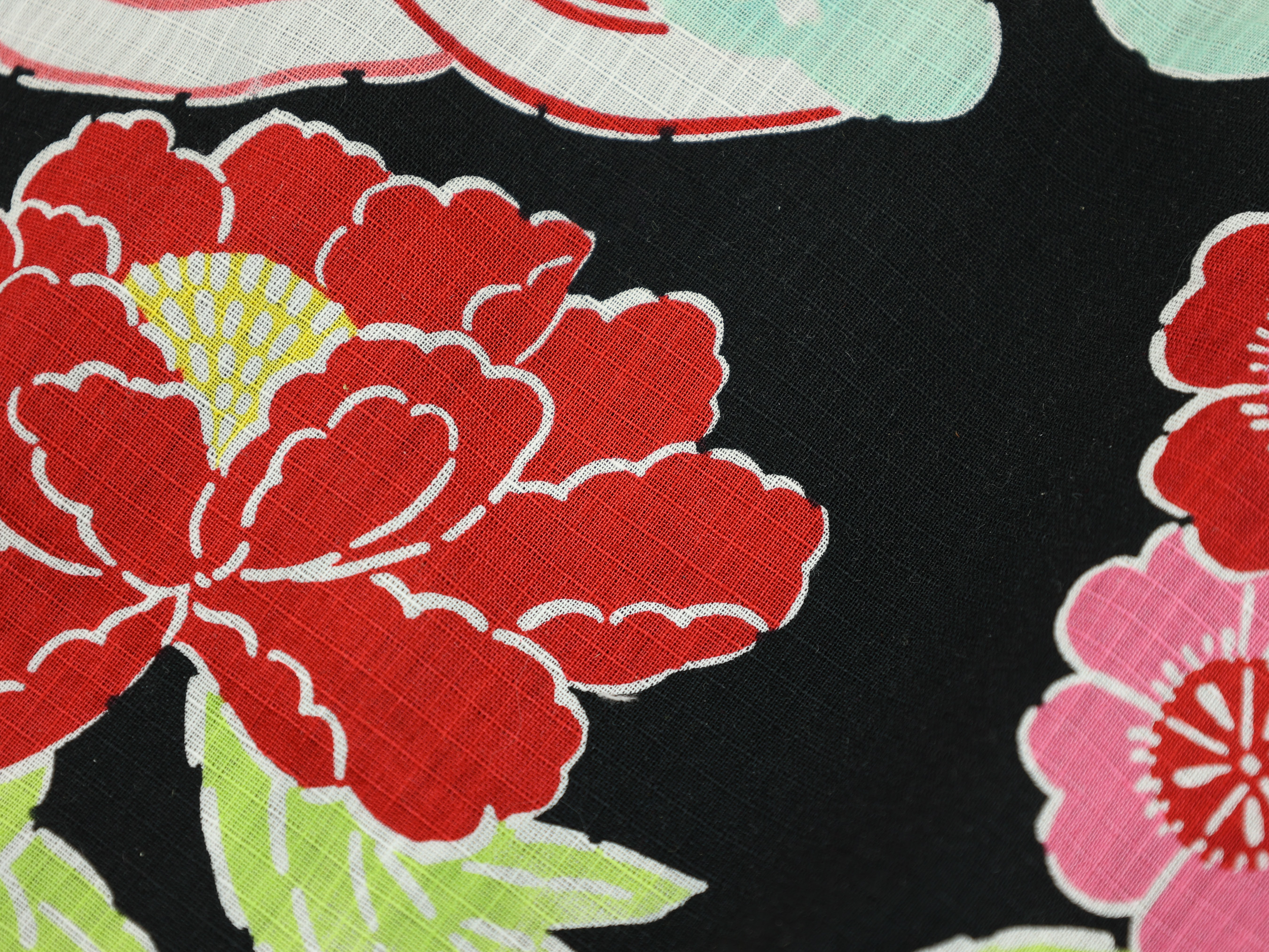 Japanese Peony Drawstring Pouch – Black Floral Makeup Bag, Gift for Her