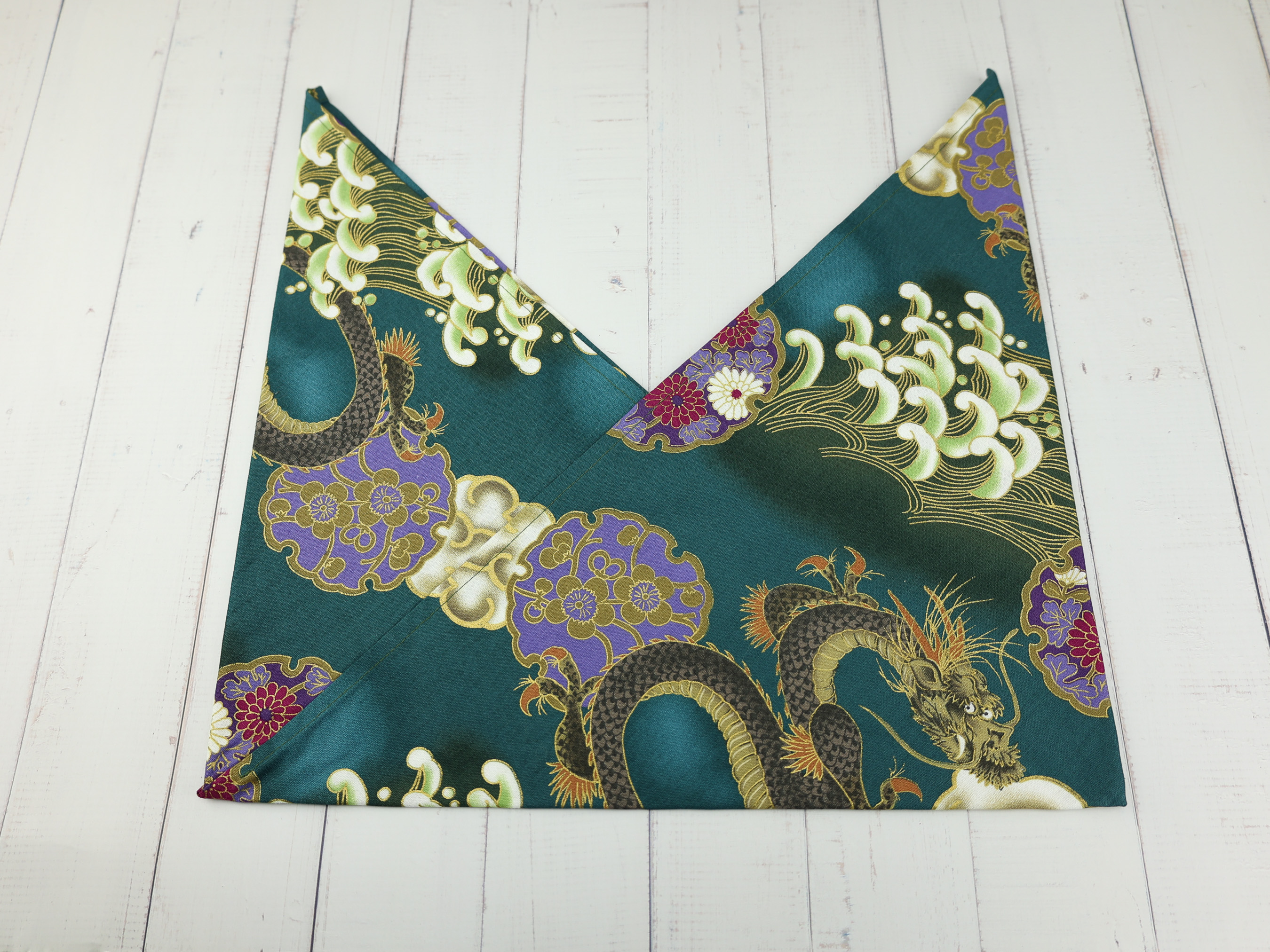 Japanese Azuma Bag – Gold Dragon & Chrysanthemum Fabric, Unlined Cotton Tote, Handmade in Canada