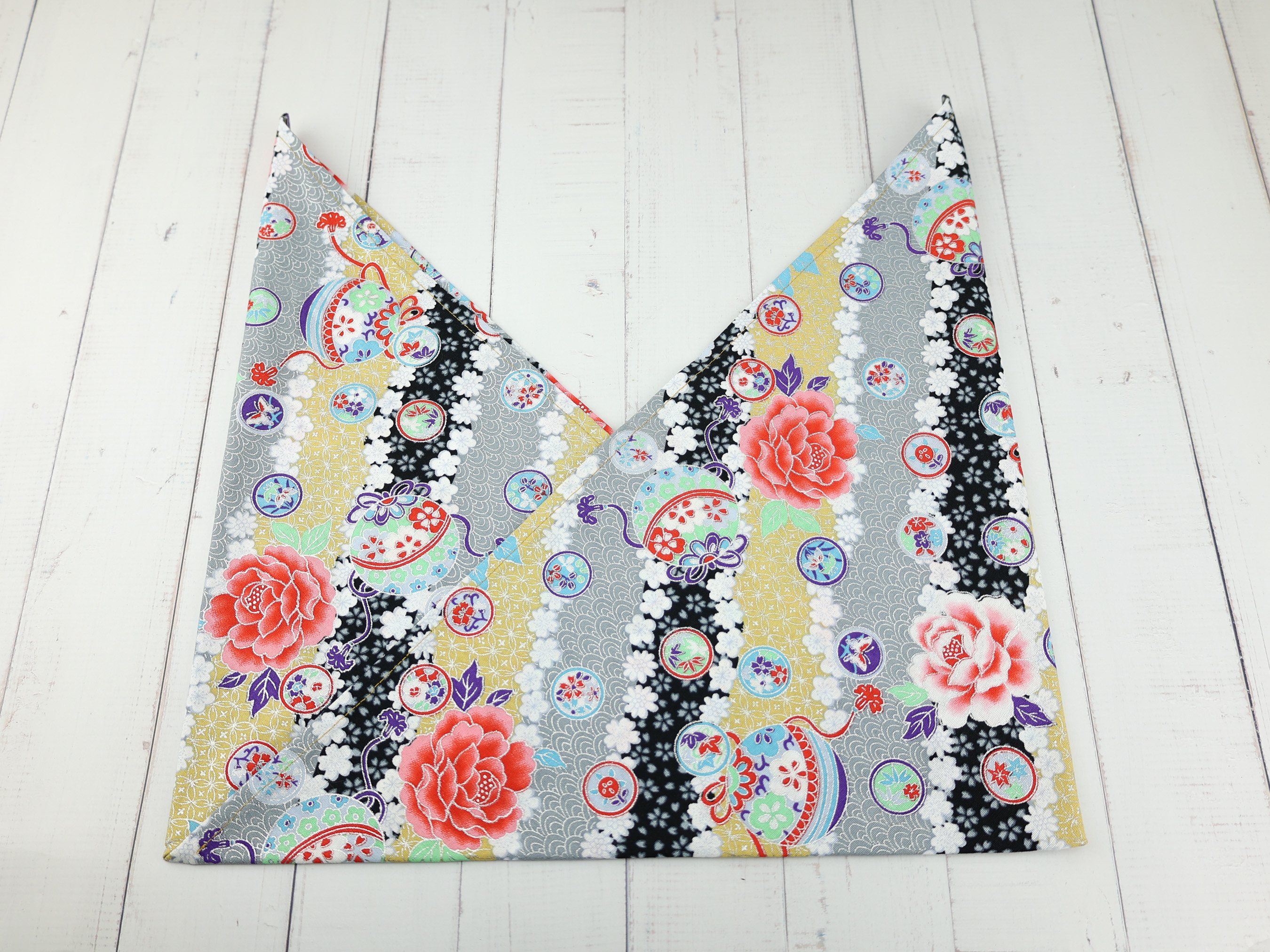 Japanese Azuma Bag – Peony and Temari Ball Fabric, Unlined Cotton Tote, Handmade in Canada