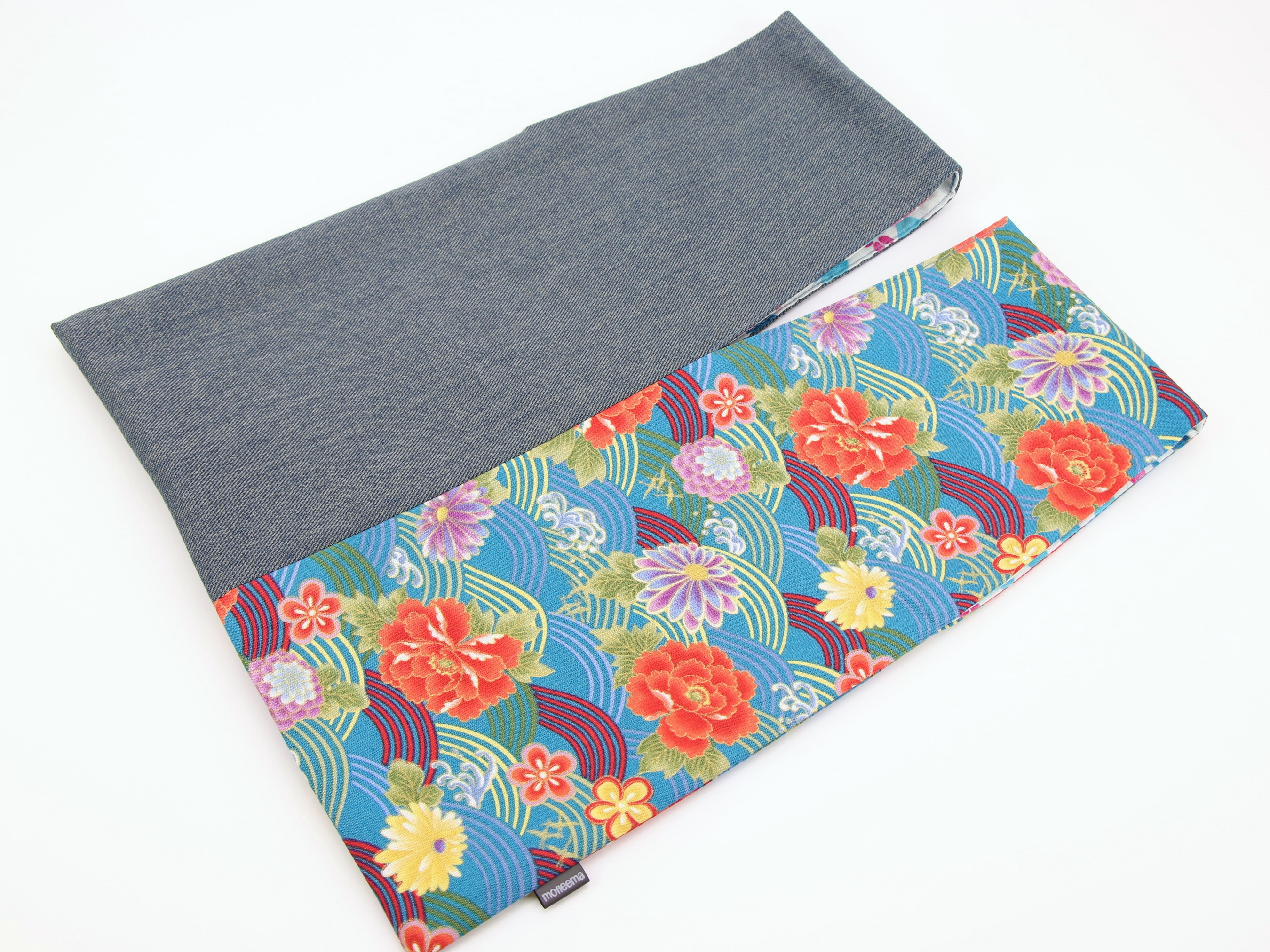 Japanese Knot Bag: Reversible Cotton Denim Peony Print