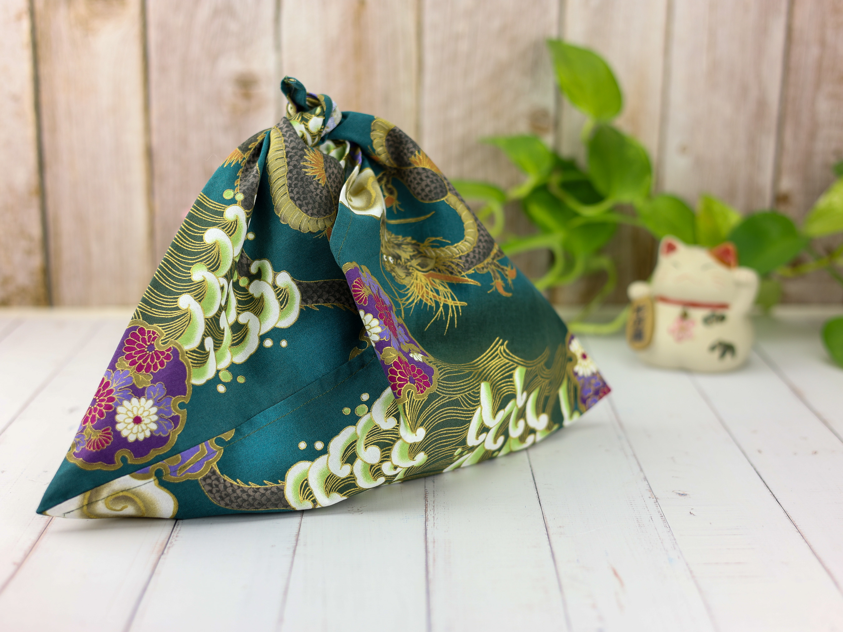 Japanese Azuma Bag – Gold Dragon & Chrysanthemum Fabric, Unlined Cotton Tote, Handmade in Canada
