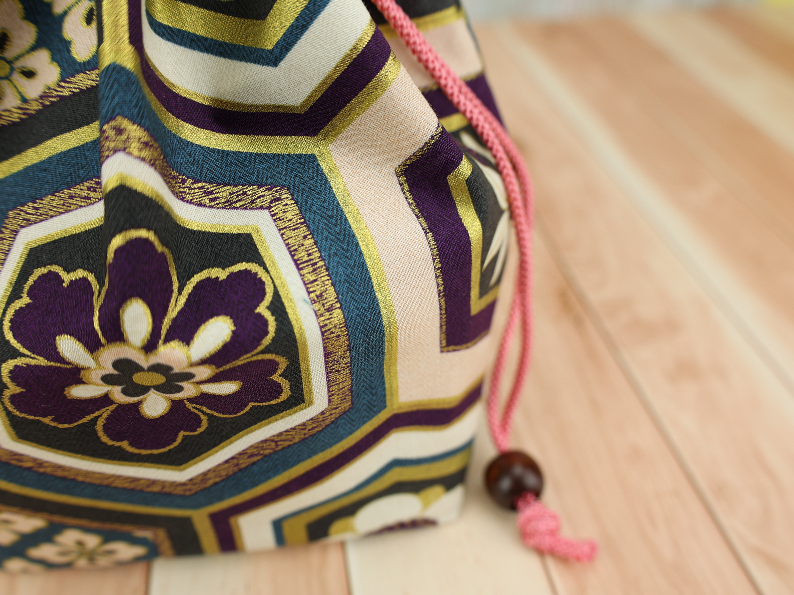 Kimono Fabric Drawstring Pouch: Handmade Cotton Makeup Bag Kikko