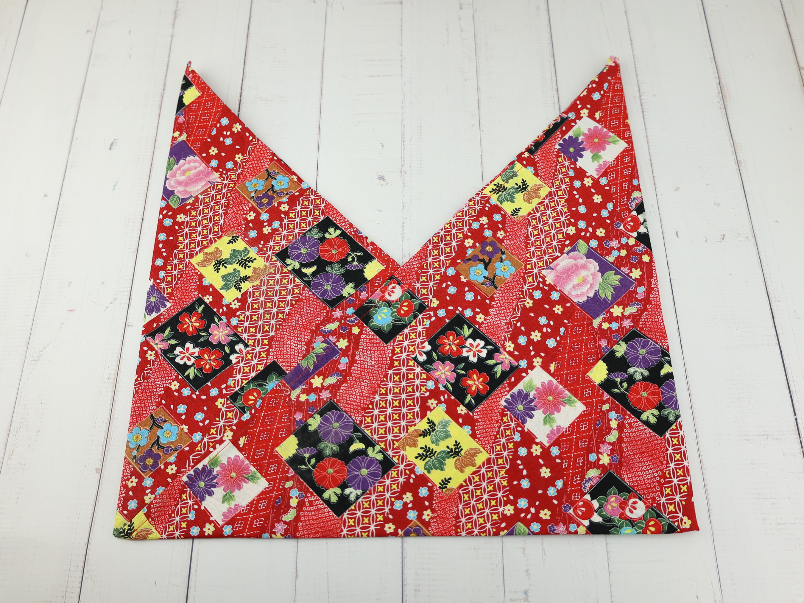 Japanese Azuma Bag – Red Patchwork Floral Maple Fabric, Unlined Cotton Tote, Handmade in Canada