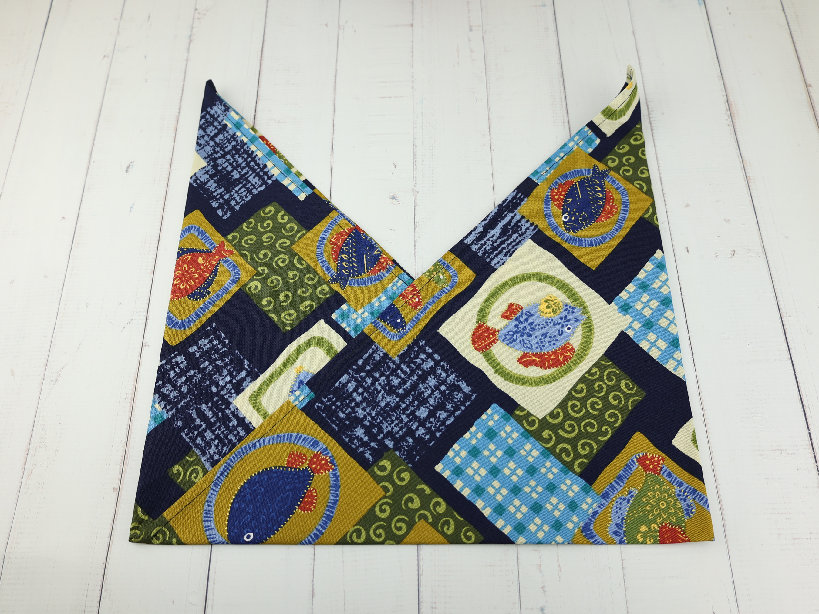 Japanese Azuma Bag – Colorful Fish Pattern Fabric, Unlined Cotton Bento Tote, Handmade in Canada