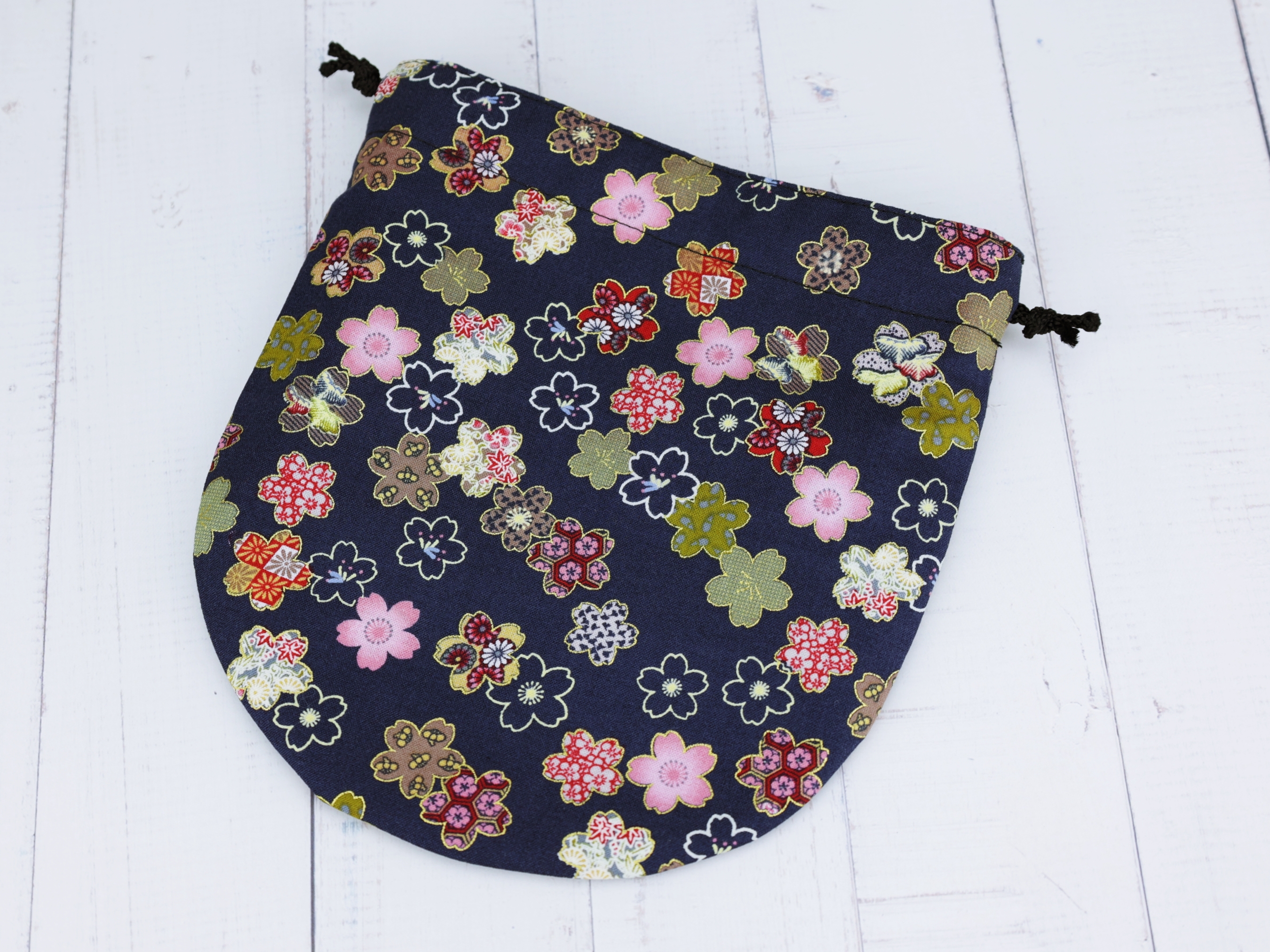 Kimono Drawstring Pouch: Japanese Cherry Blossom Cotton