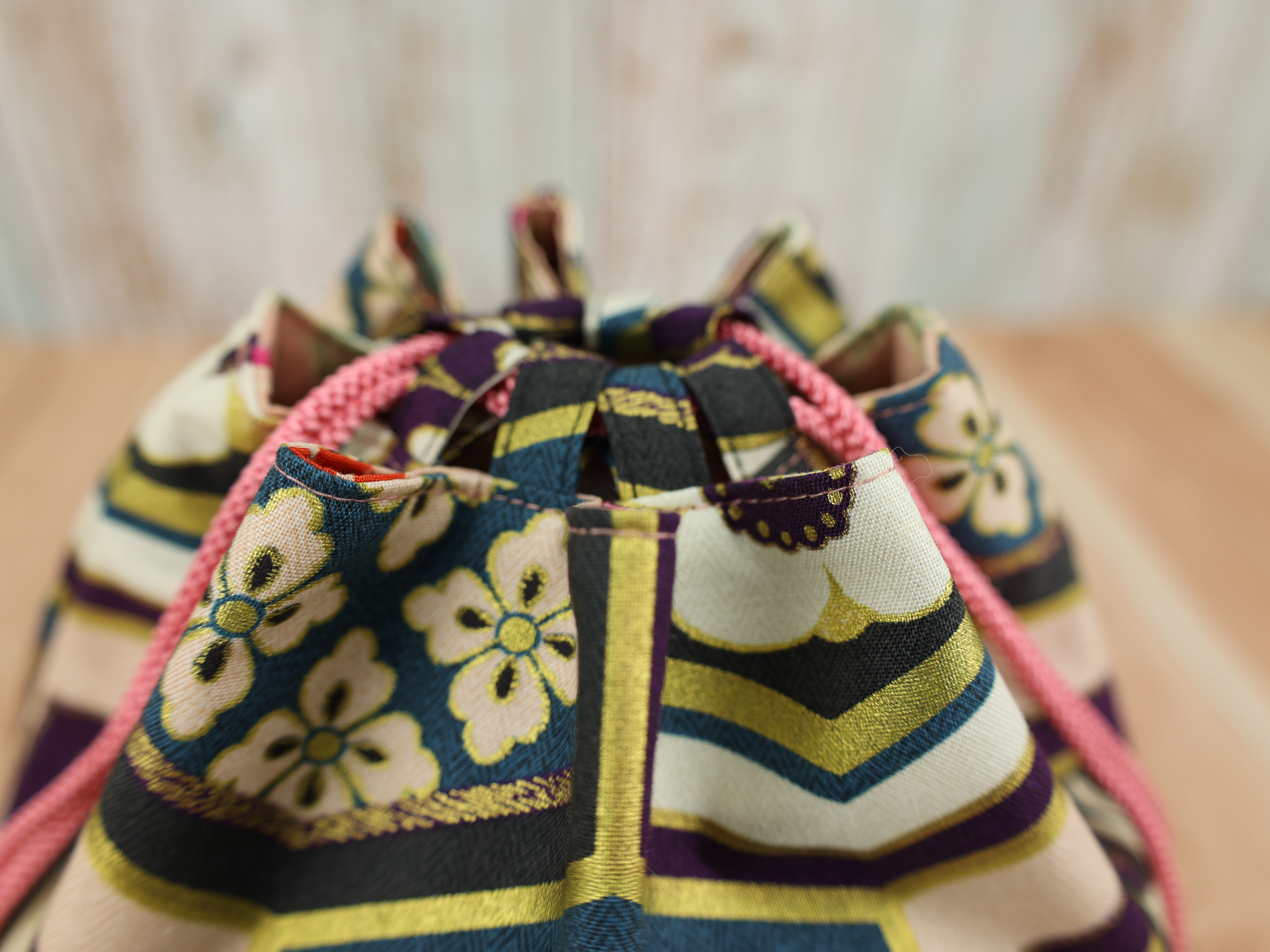 Kimono Fabric Drawstring Pouch: Handmade Cotton Makeup Bag Kikko