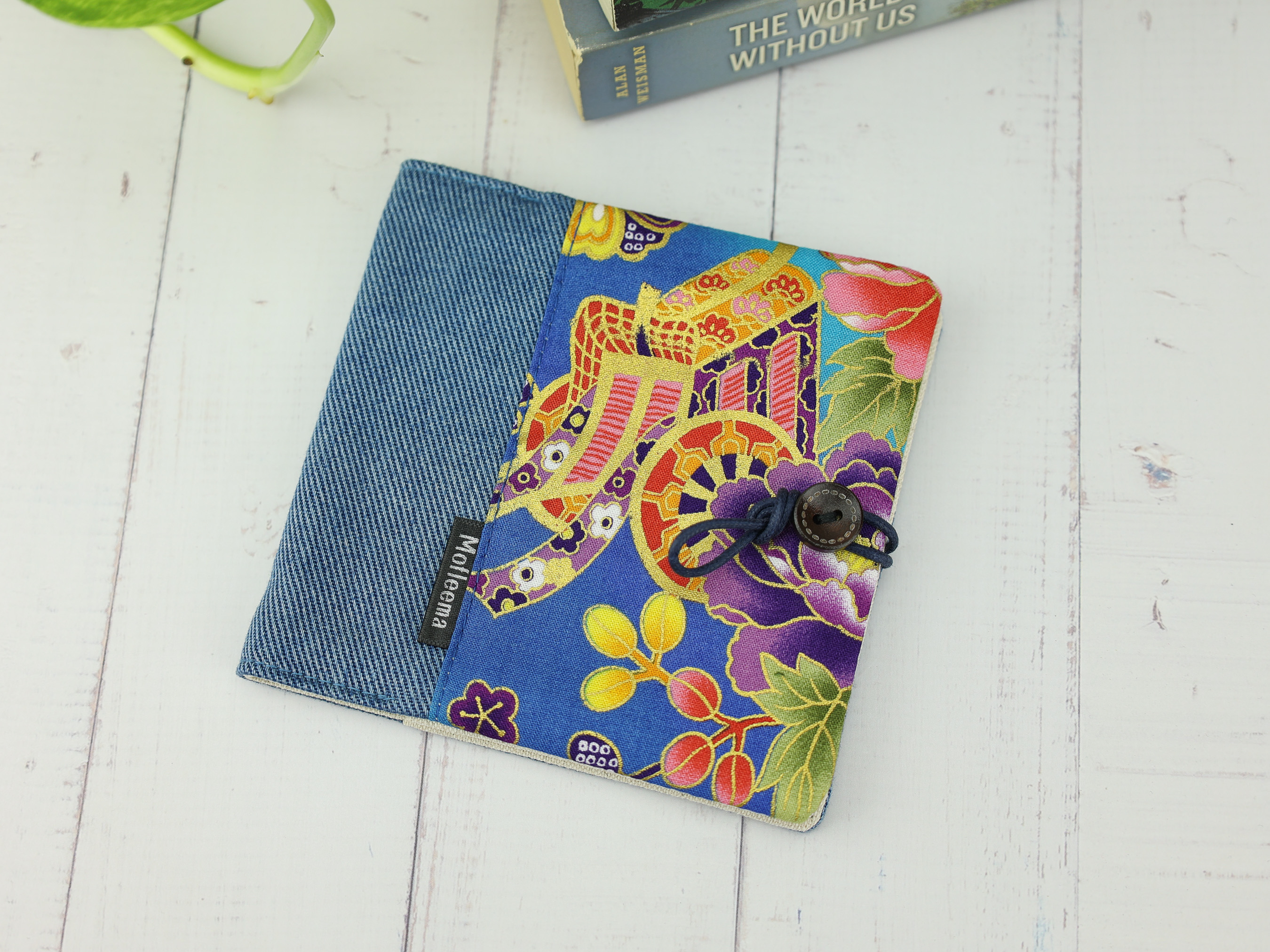 Festival Cart & Peony Pad Holder – Japanese Blue Gold Pouch with Floral and Dashi Motif