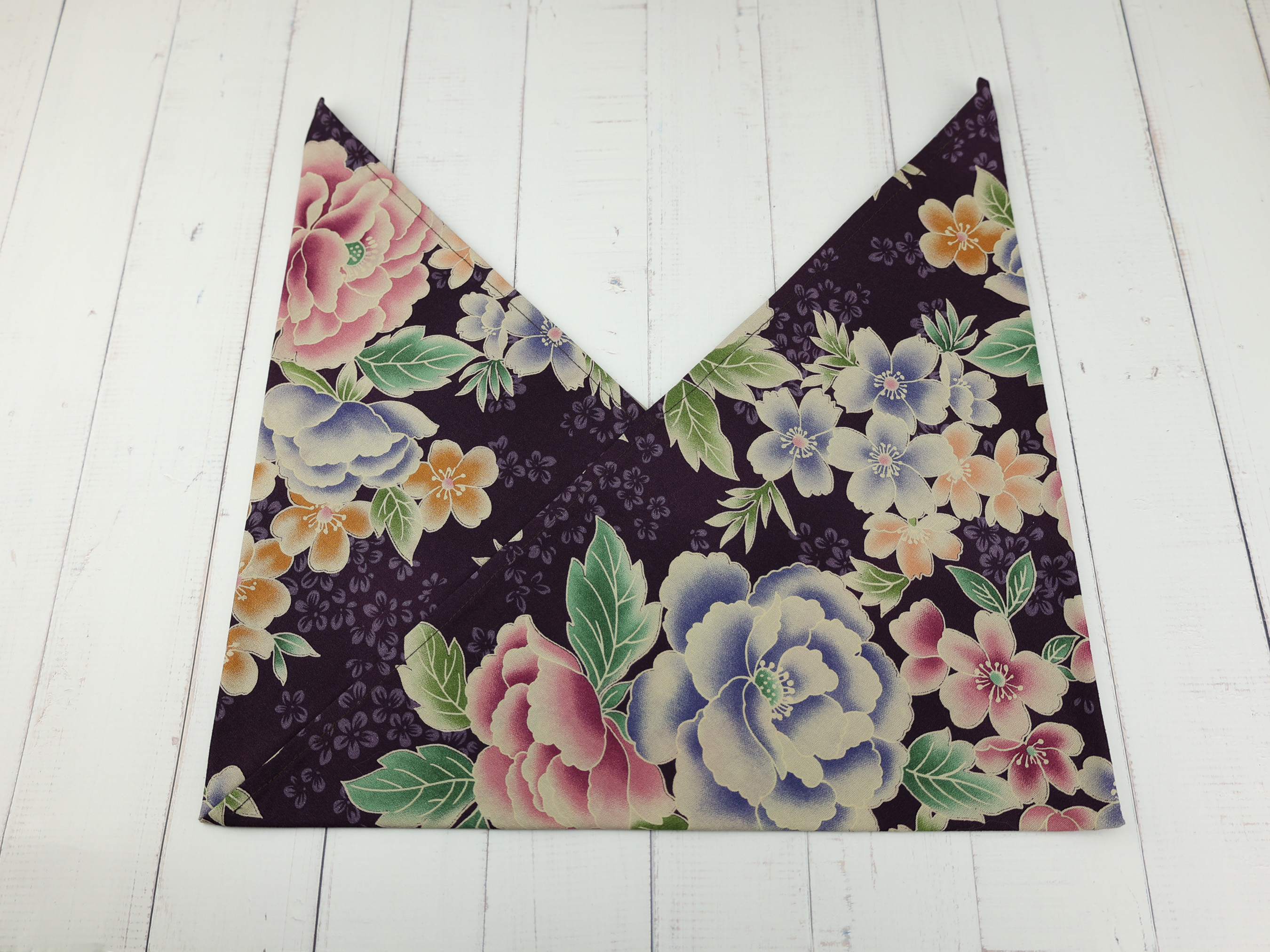 Japanese Azuma Bag – Purple Floral Fabric with Peony & Plum Blossoms, Unlined Cotton Tote, Handmade in Canada