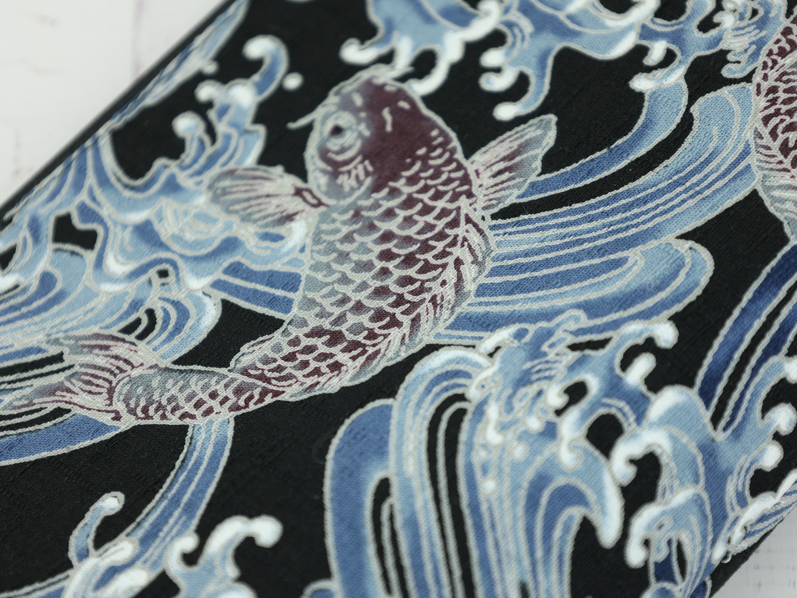 Japanese Koi Fish Wave Zipper Pouch – Cotton Makeup Bag, Washi-Inspired Pattern, Handmade Gift