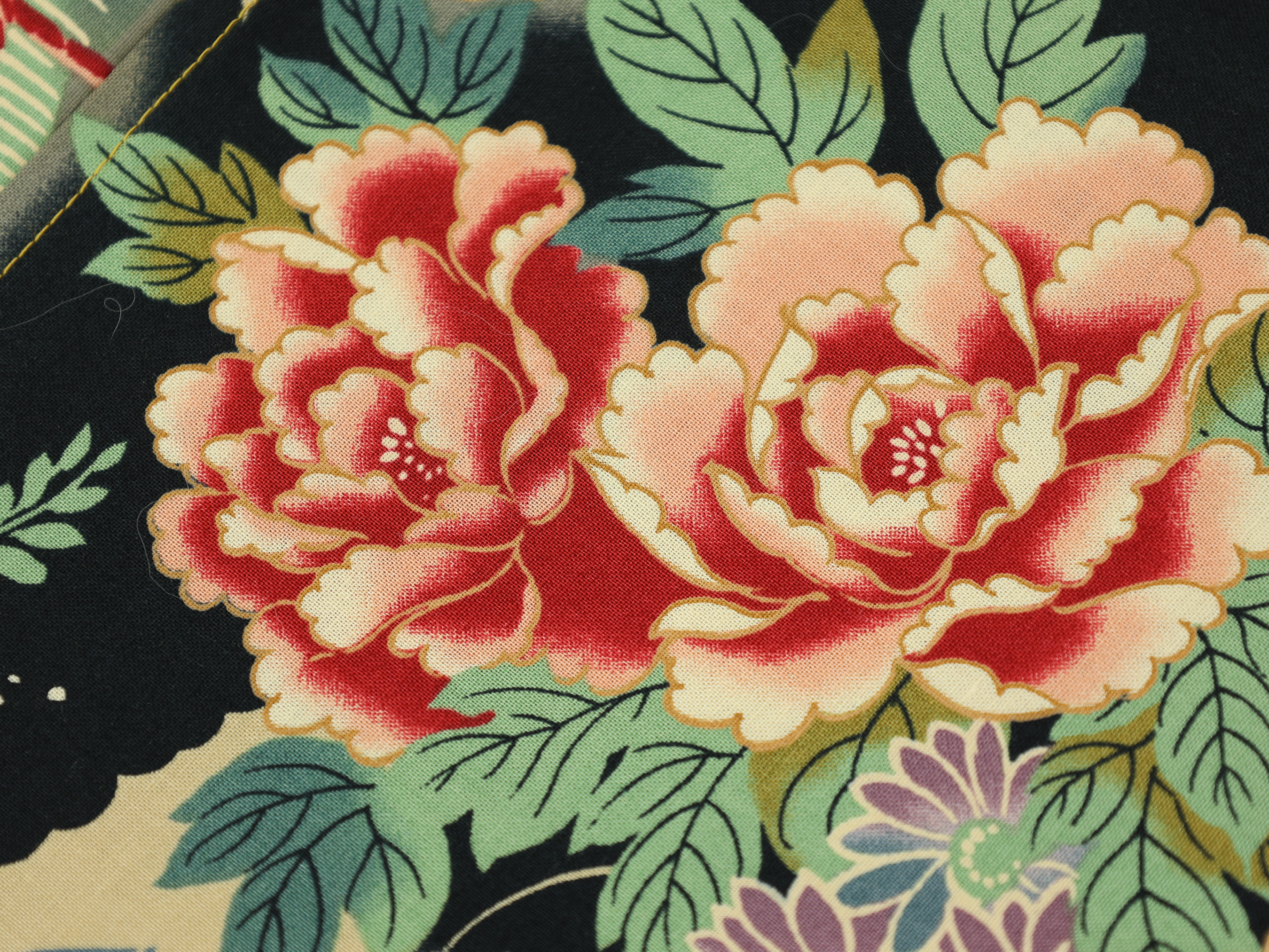 Japanese Azuma Bag – Cream Floral Fabric with Peony & Maple, Unlined Cotton Tote, Handmade in Canada