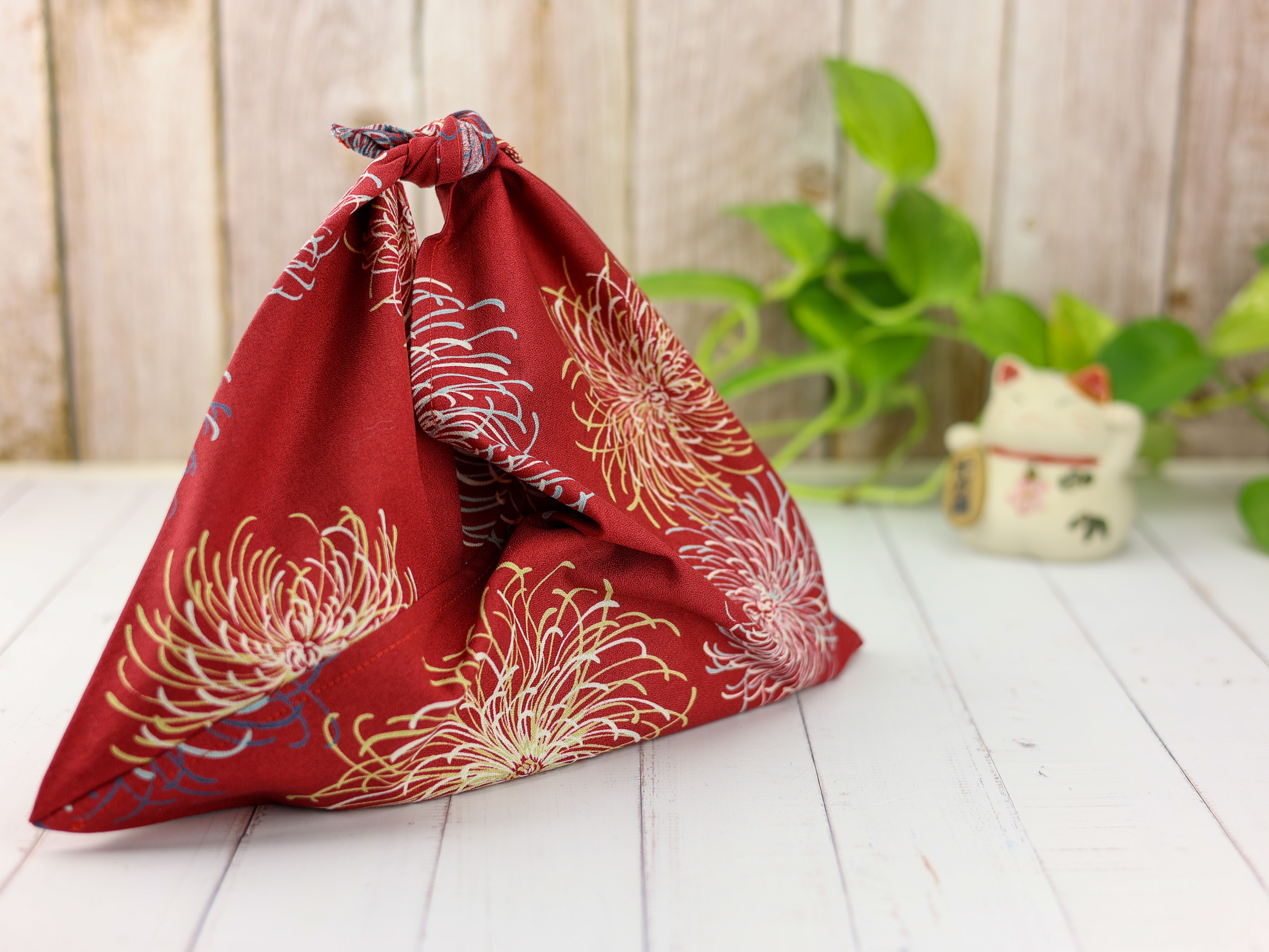 Japanese Azuma Bag – Red Firework Chrysanthemum Fabric, Unlined Cotton Tote, Handmade in Canada