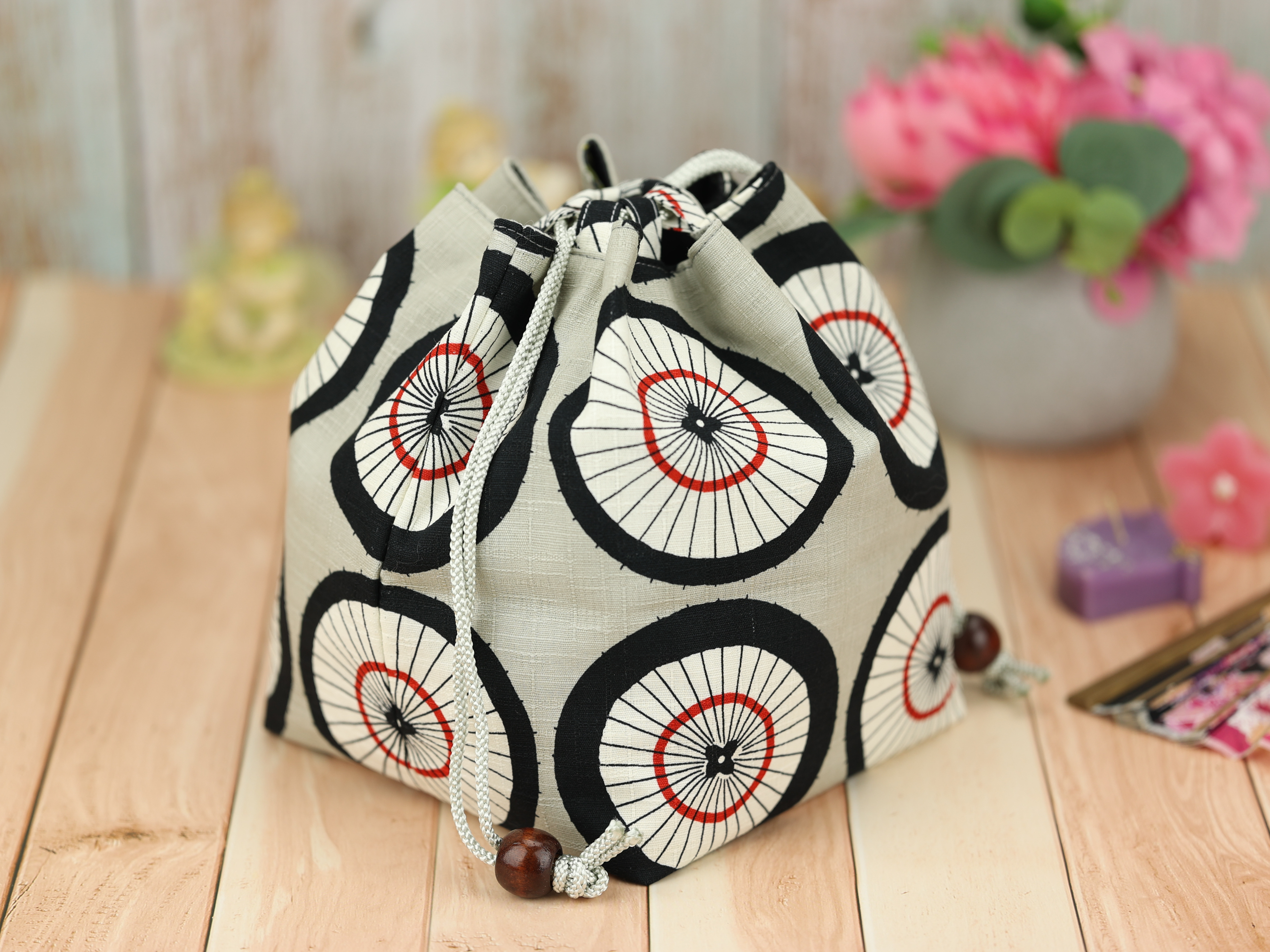 Kimono Fabric Drawstring Pouch: Handmade Cotton Makeup Bag Umbrella