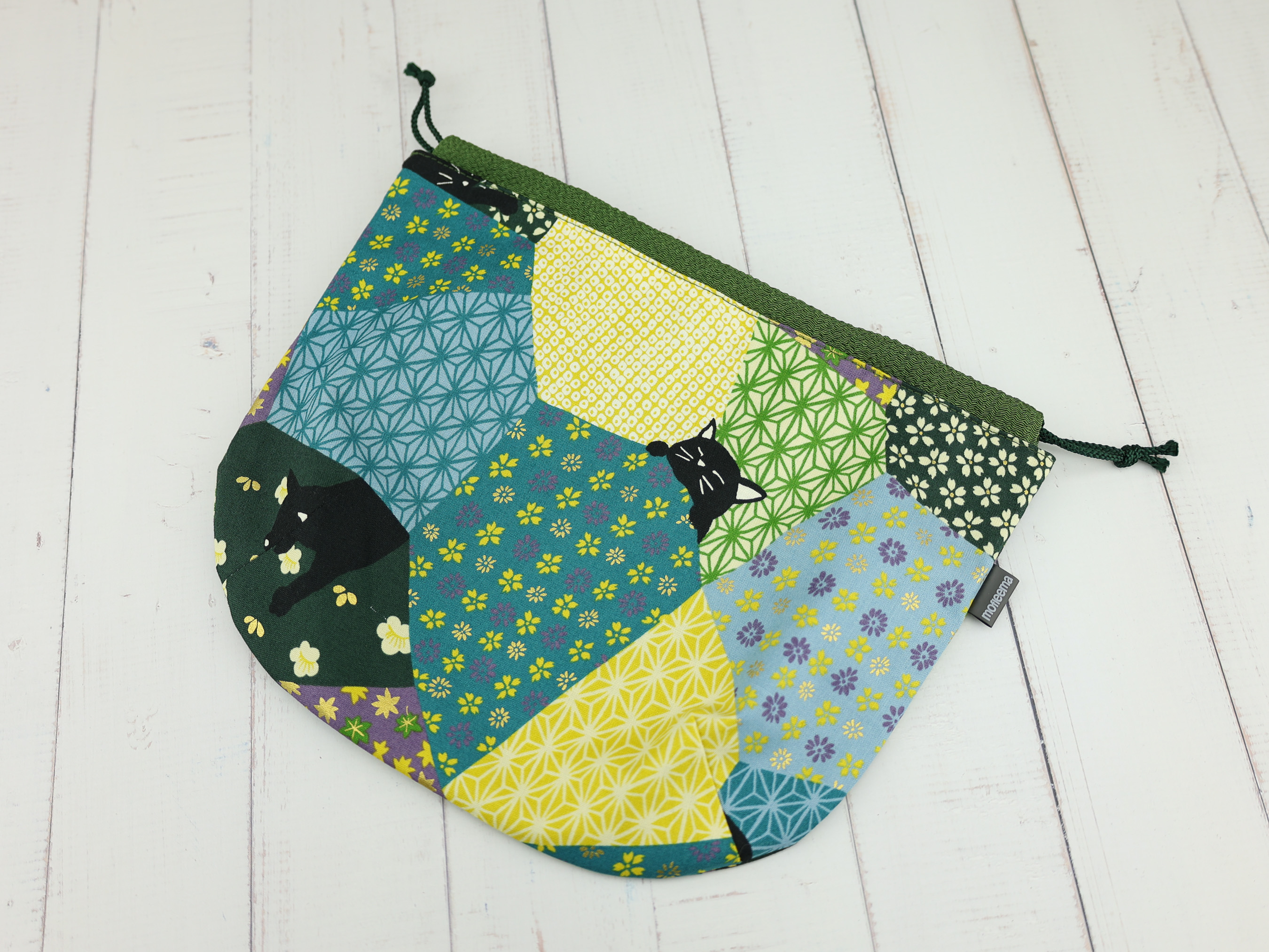 Japanese Cat Pouch – Patchwork Style Drawstring Bag, Kawaii Gift Idea