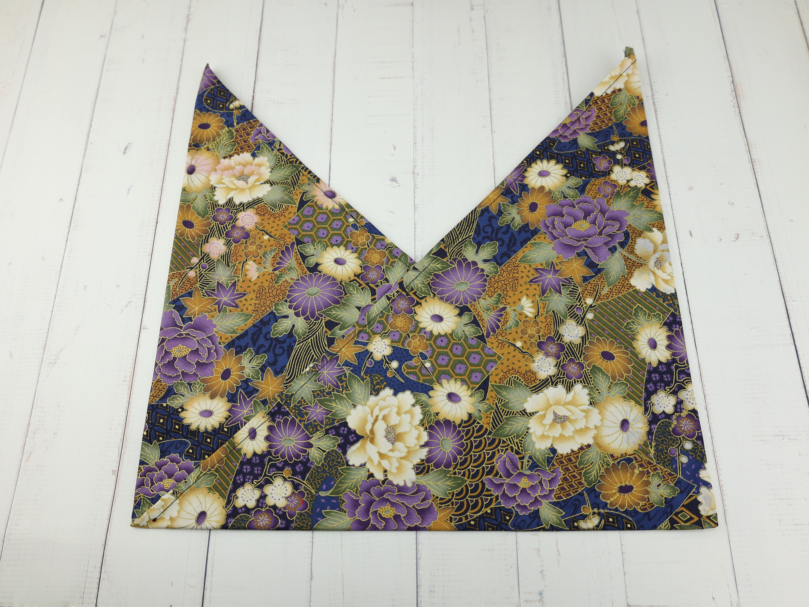 Japanese Azuma Bag – Purple Peony & Chrysanthemum Fabric, Unlined Cotton Tote, Handmade in Canada