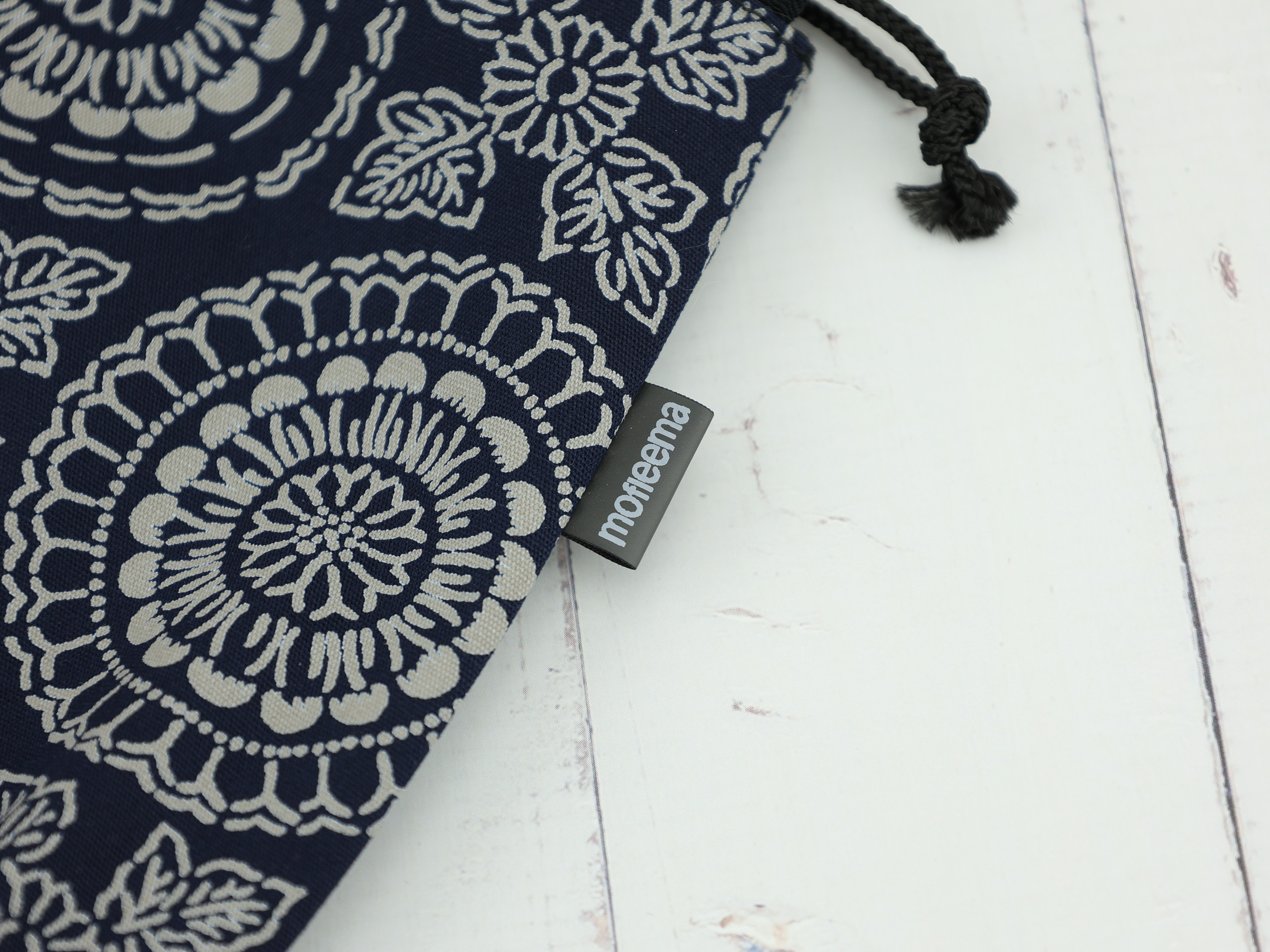 Japanese Indigo Pouch – Geometric Drawstring Bag, Minimalist Kimono Gift