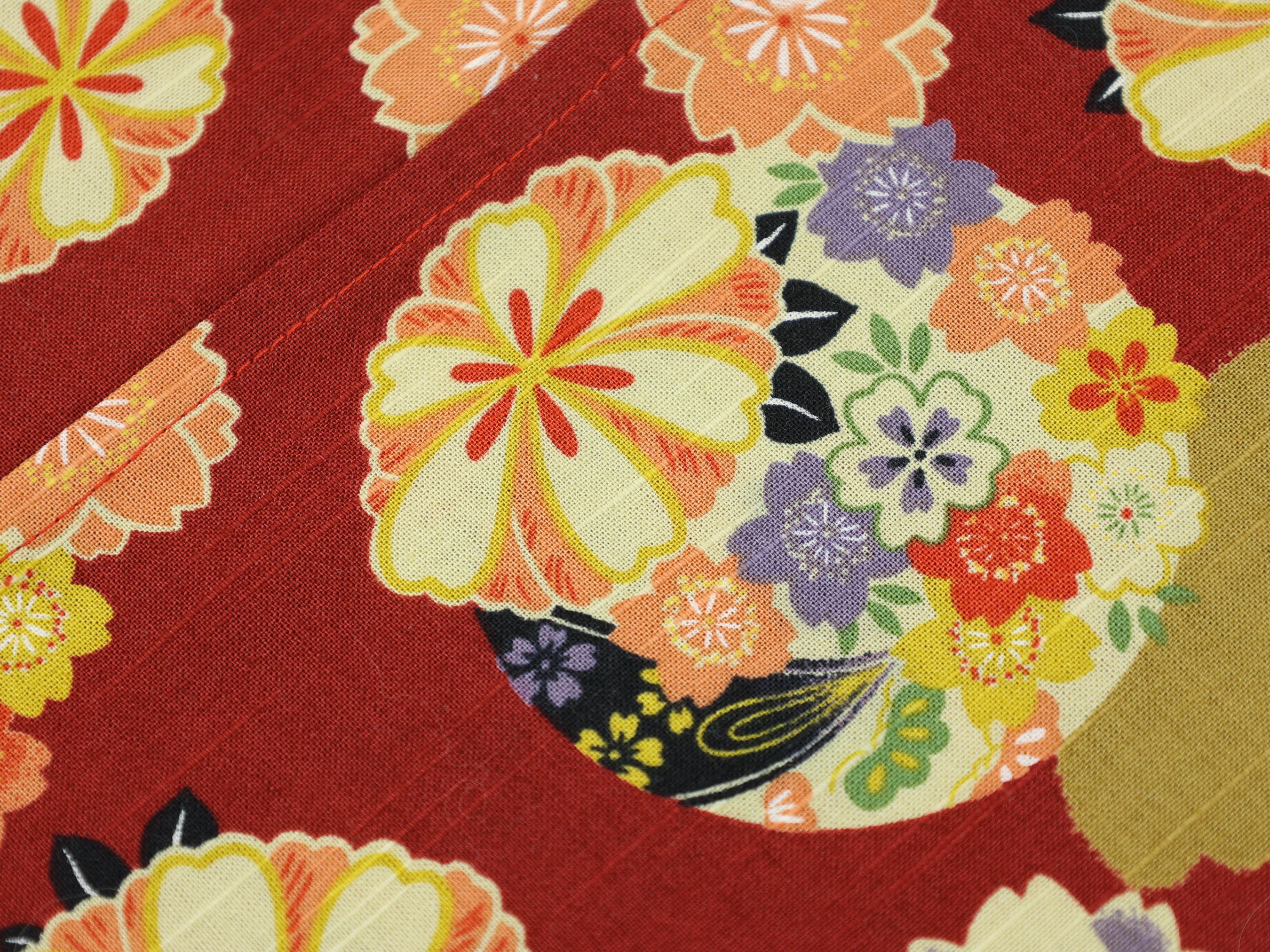 Japanese Azuma Bag – Red Floral Circle Pattern with Sakura & Plum, Unlined Cotton Tote, Handmade in Canada