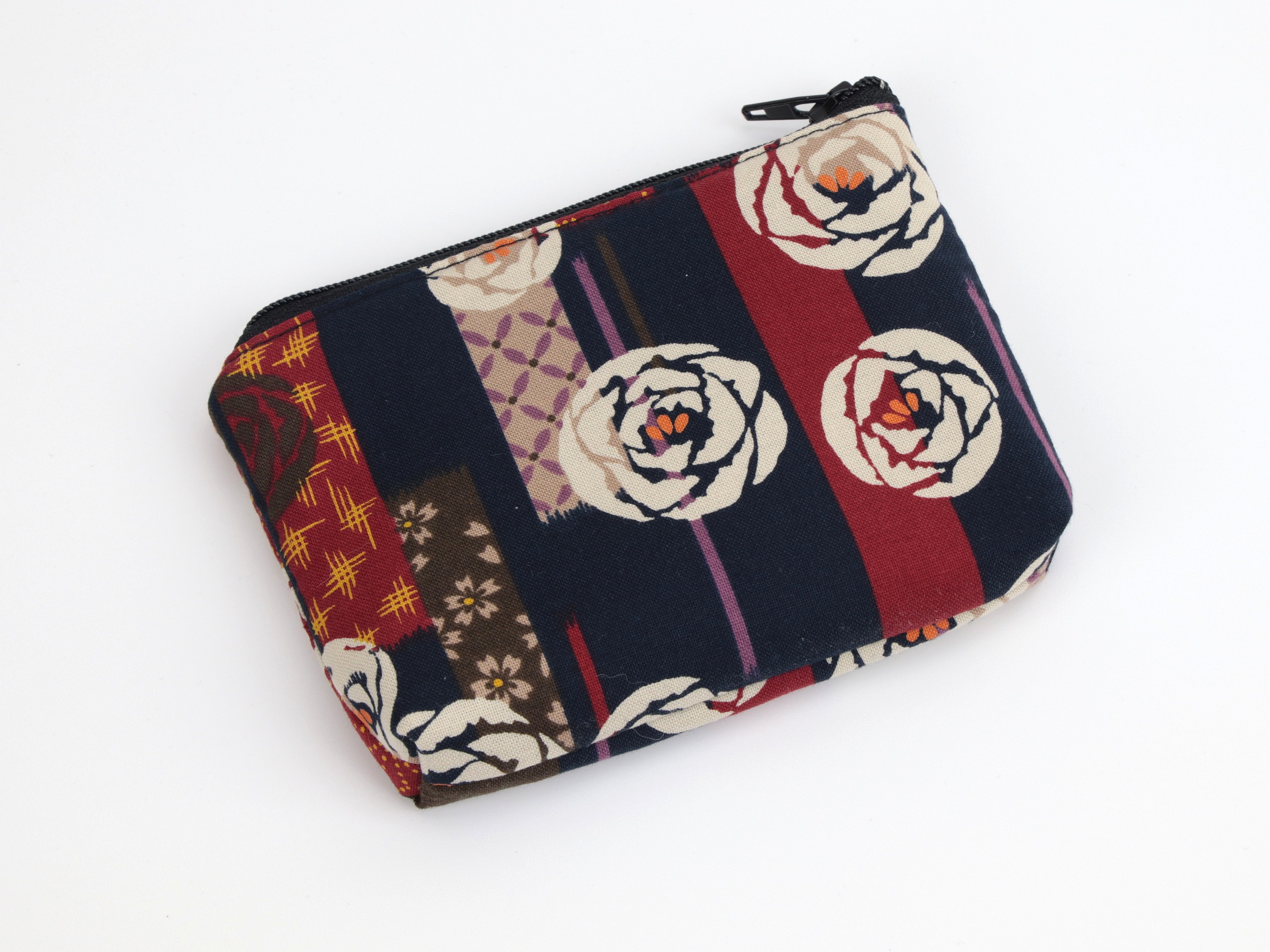 Kimono Fabric Coin Wallet: Japanese Roses Navy Pouch