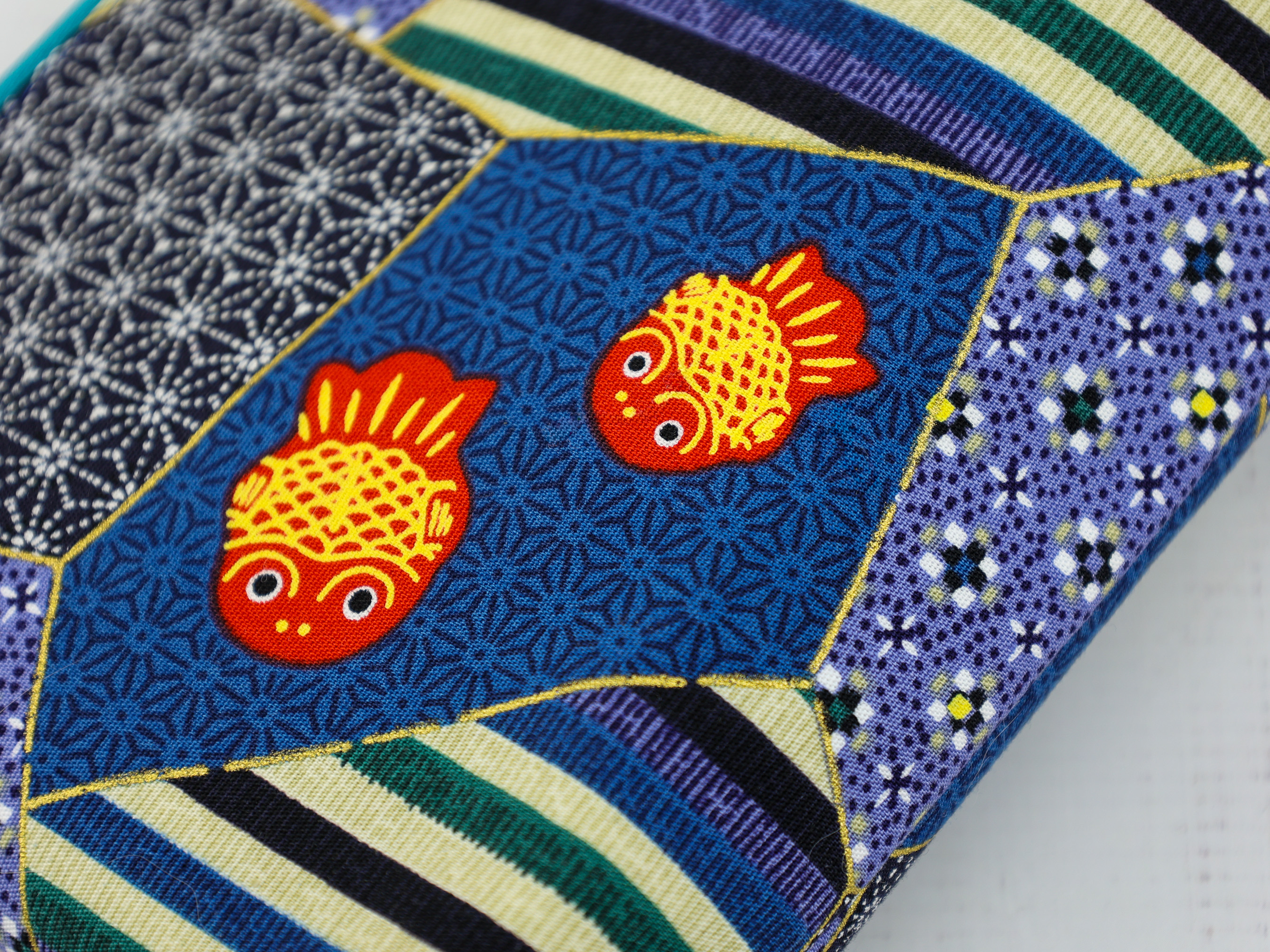 Japanese Goldfish Patchwork Zipper Pouch – Blue Cotton Makeup Bag, Cute Organizer Gift