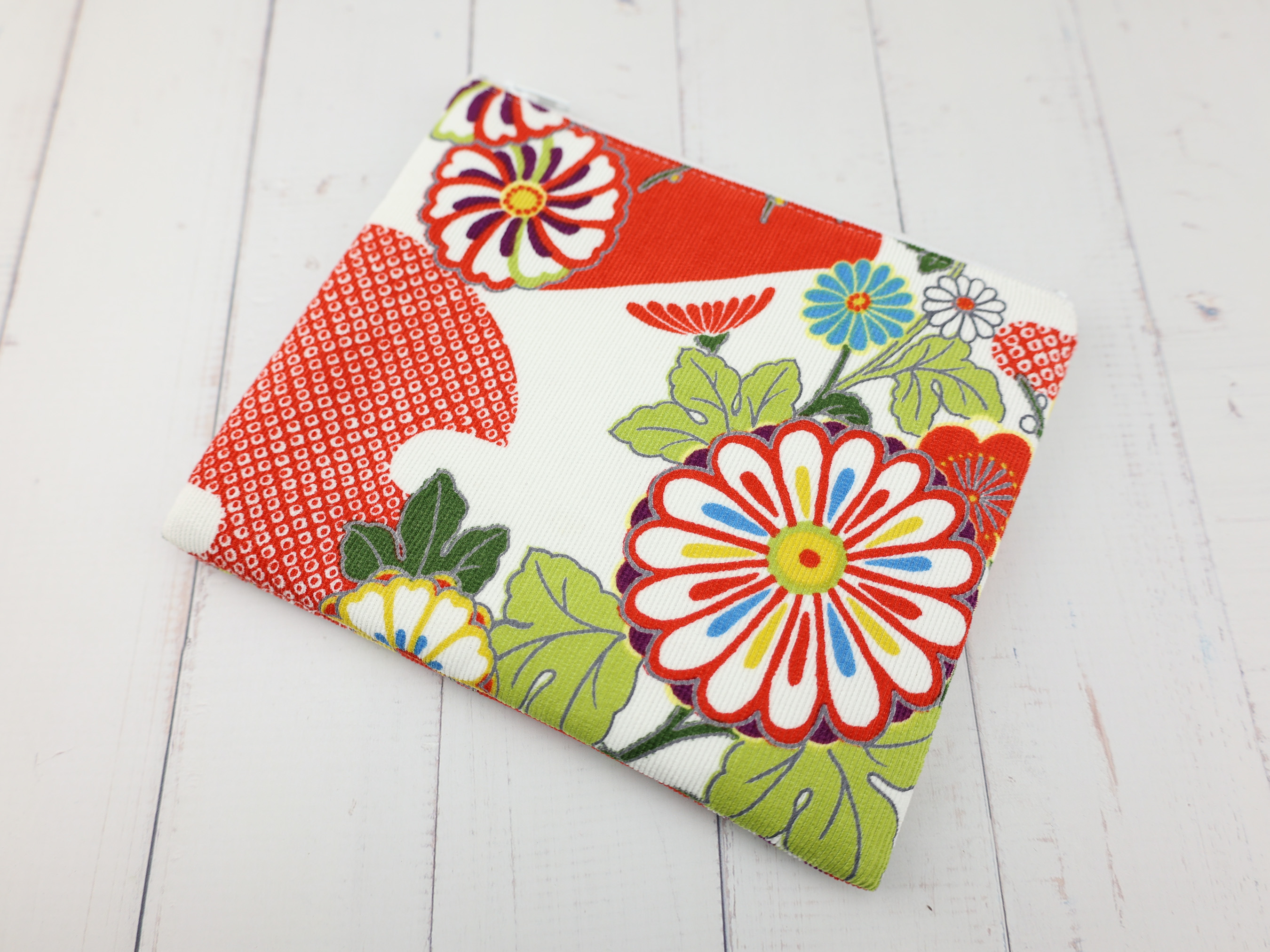 Elegant Japanese Kimono Floral Zipper Pouch, Chrysanthemum Peony Makeup Bag