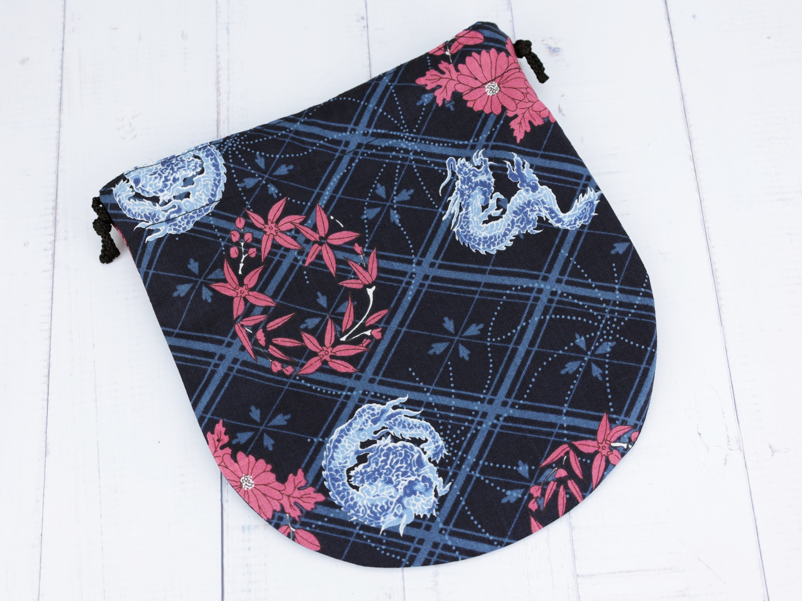 Kimono Dragon Drawstring Pouch: Japanese Cotton Snack Bag