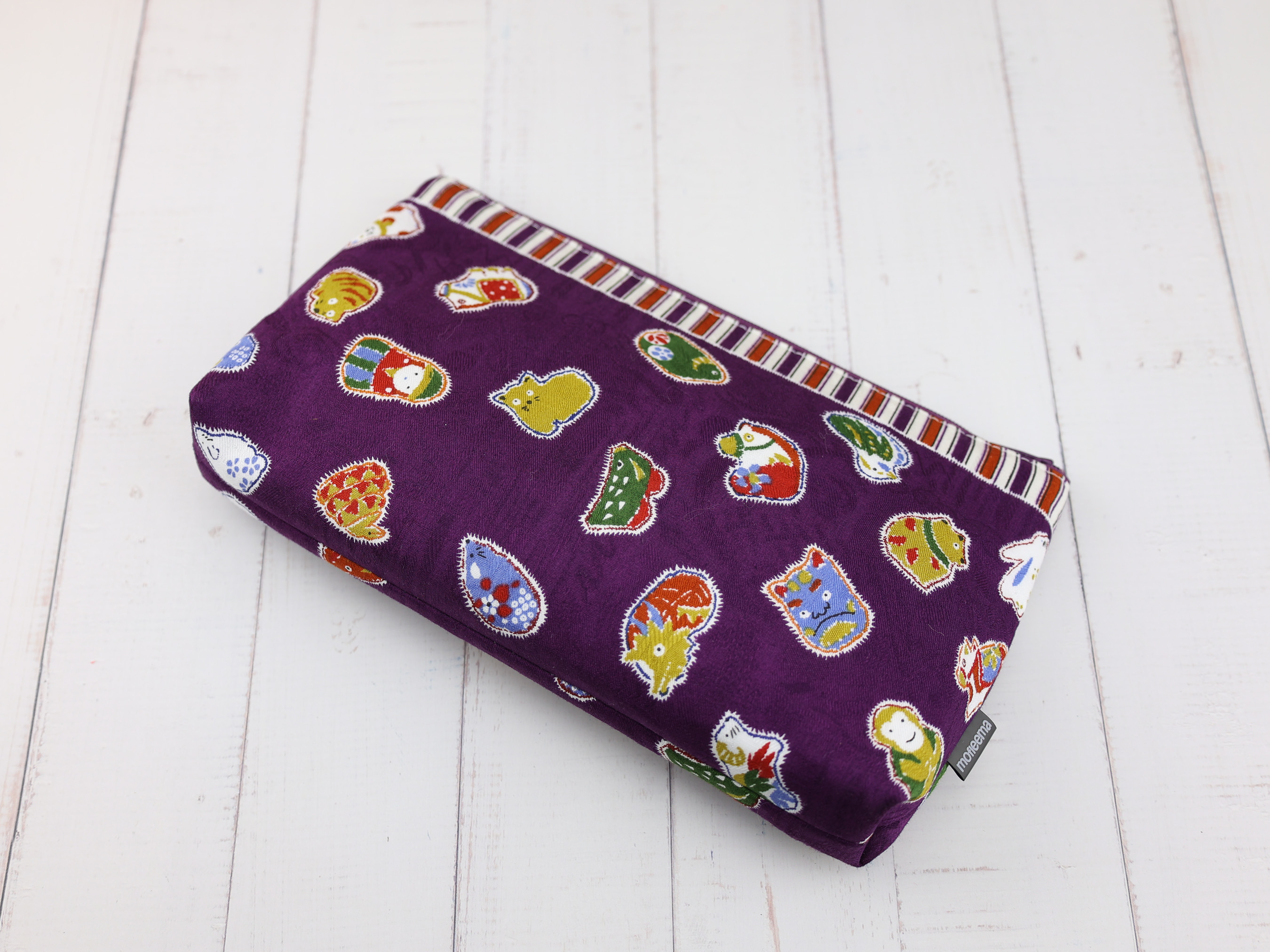 Japanese Zodiac Animal Pouch – Purple Zipper Bag, Cute Cotton Makeup Case, Lucky Gift Idea