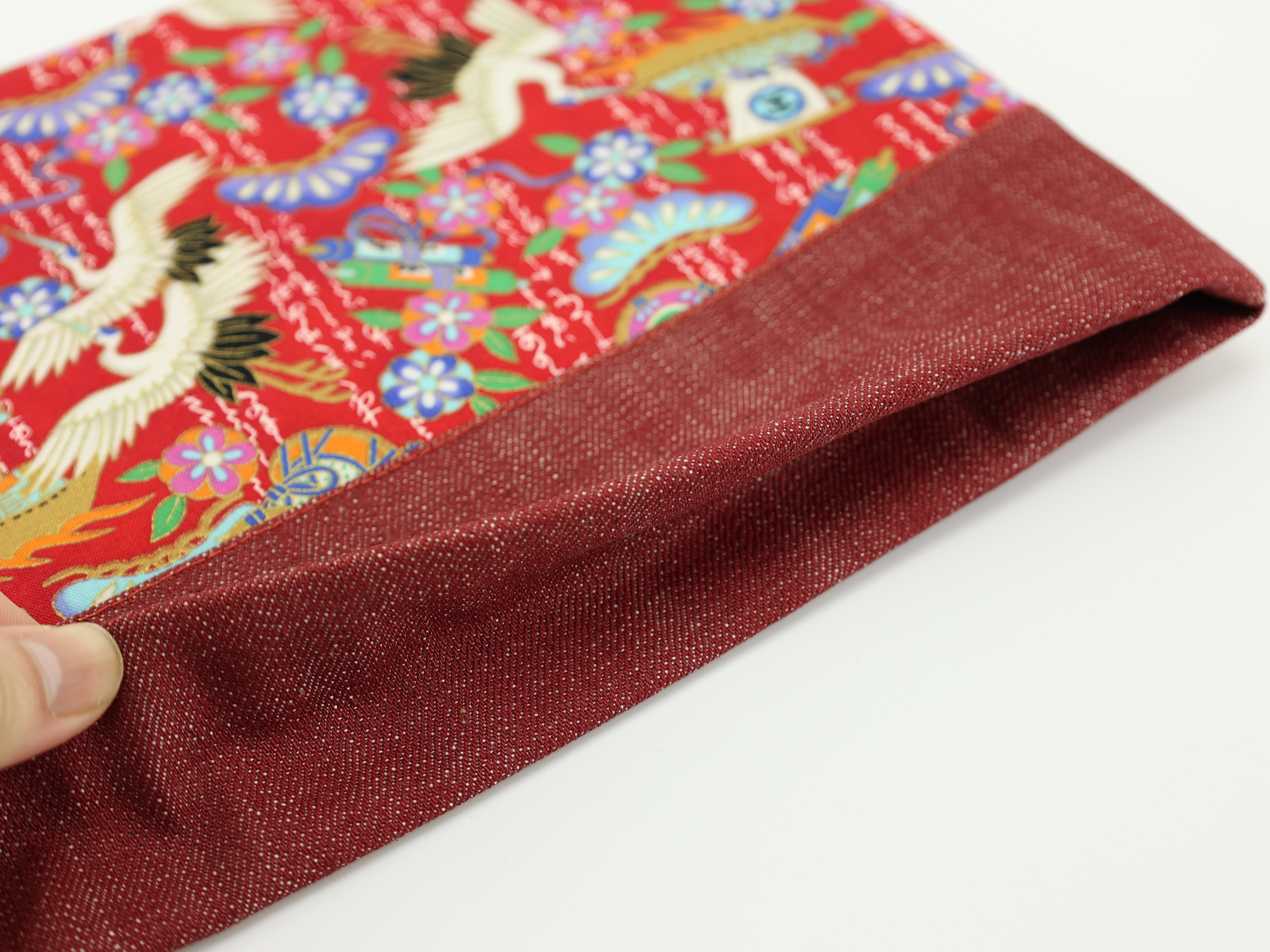 Handmade Japanese Kimono Pouch: Crane Print Cosmetic Bag