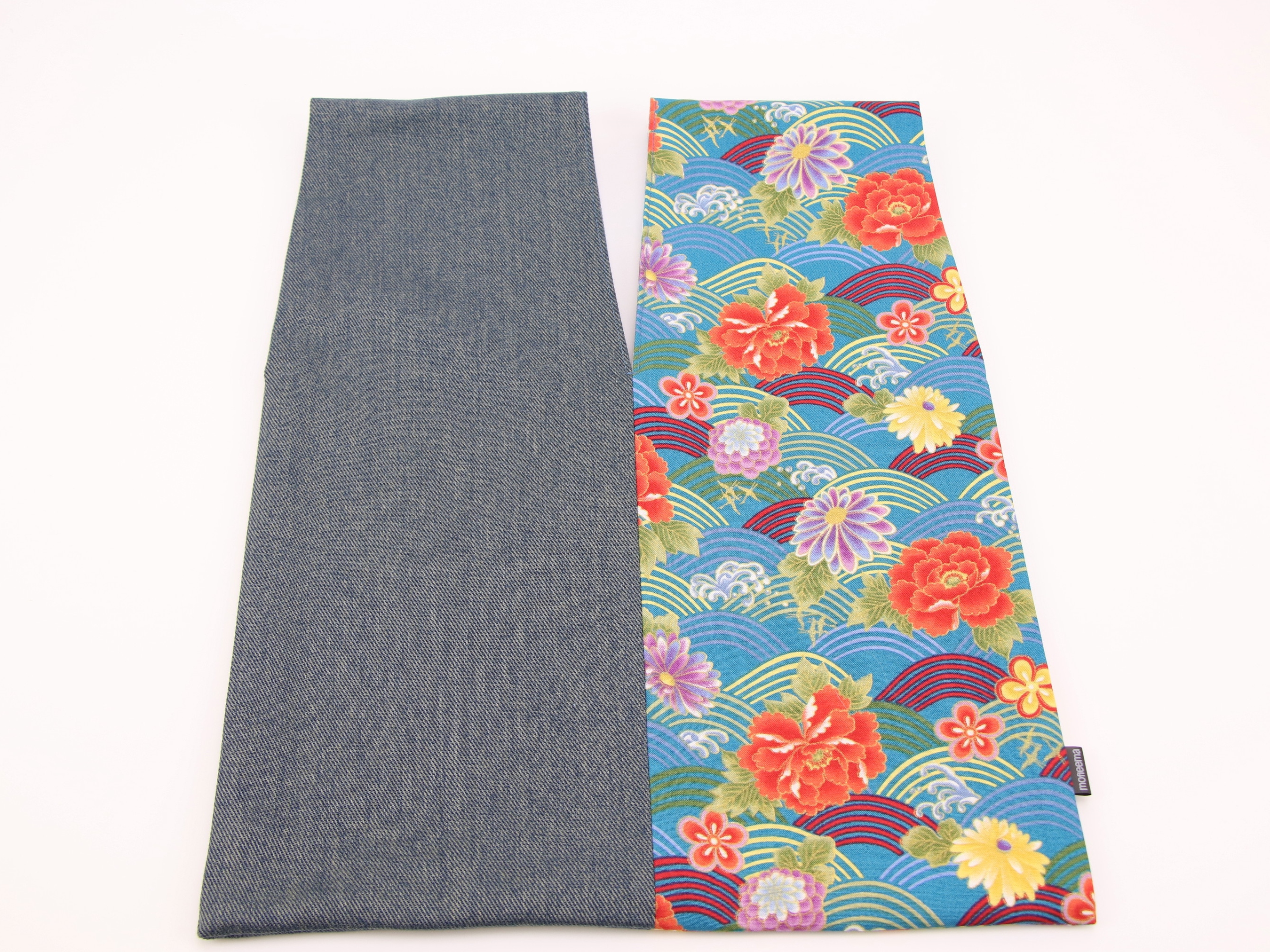 Japanese Knot Bag: Reversible Cotton Denim Peony Print