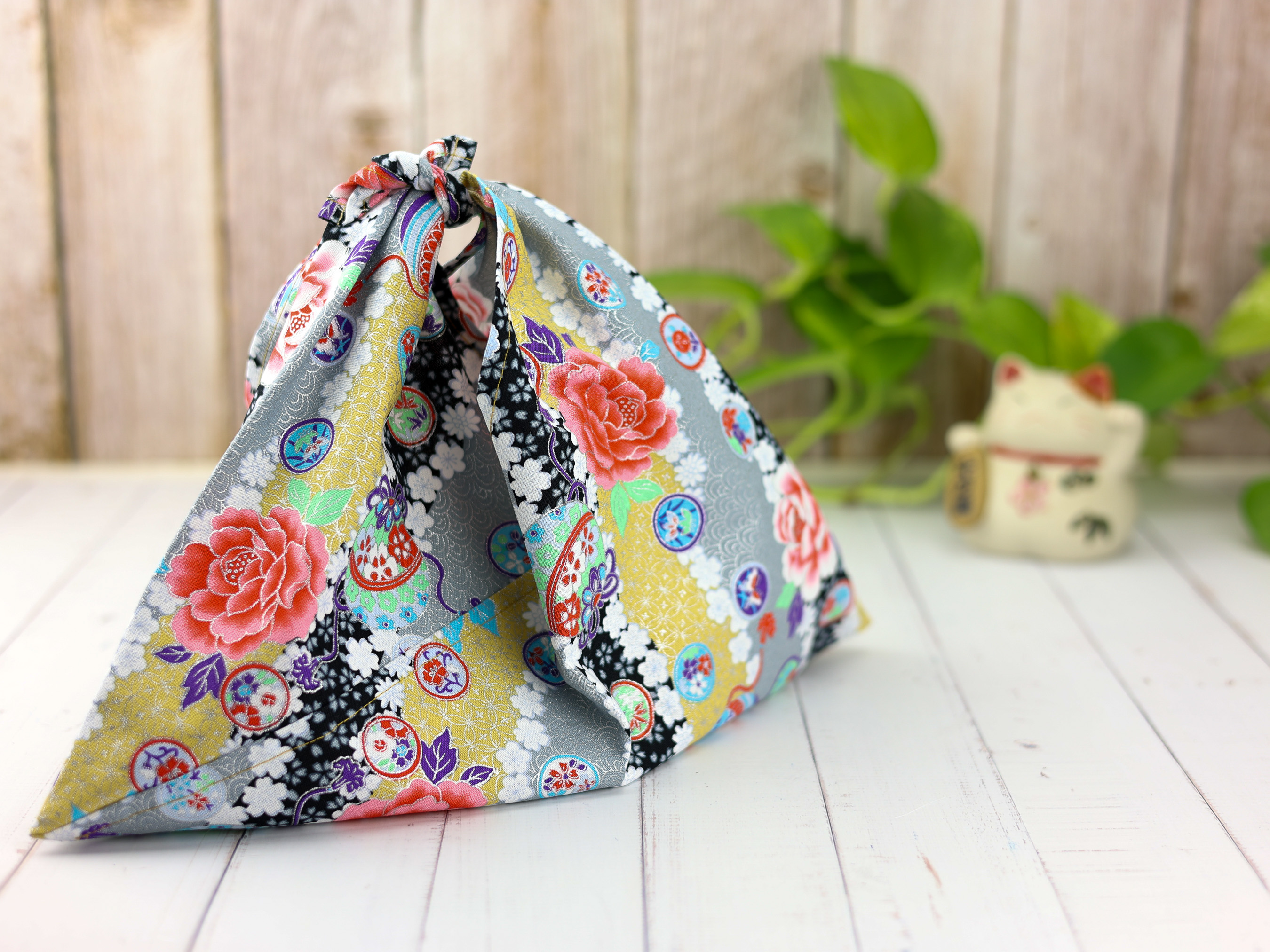 Japanese Azuma Bag – Peony and Temari Ball Fabric, Unlined Cotton Tote, Handmade in Canada