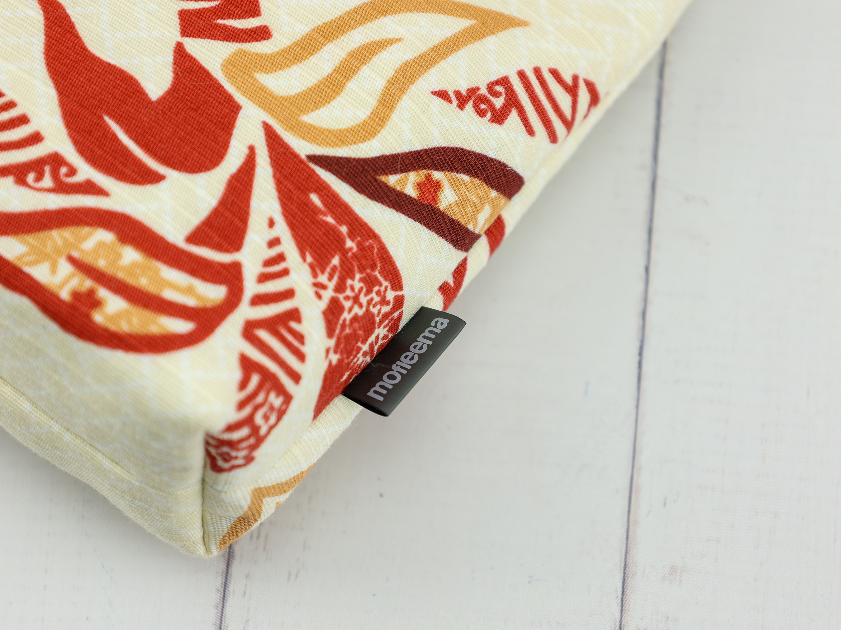 Japanese Hibiscus Floral Zipper Pouch – Cream Cotton Makeup Bag, Tropical Kimono-Inspired Gift