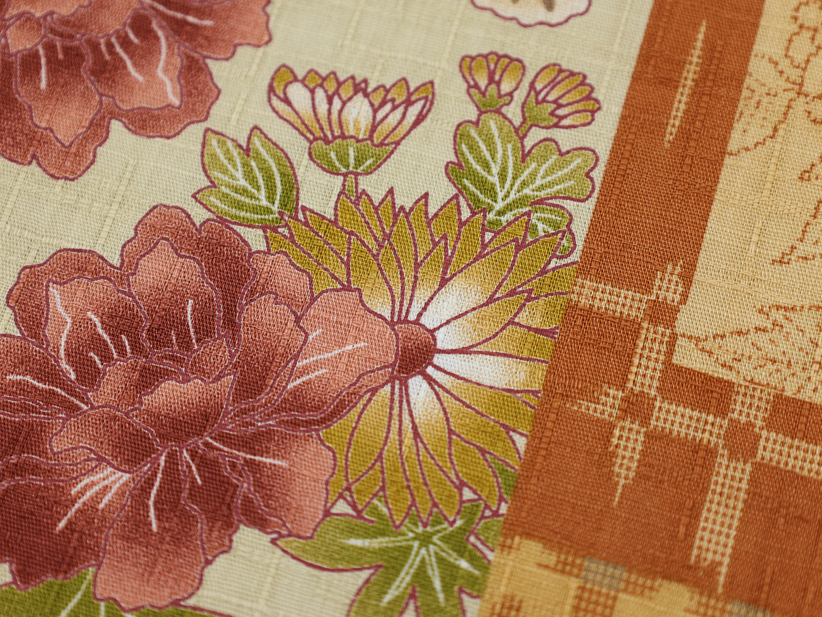 Peony Kimono Fabric Zipper Pouch, Orange Japanese Floral Makeup Bag, Retro Gift Idea