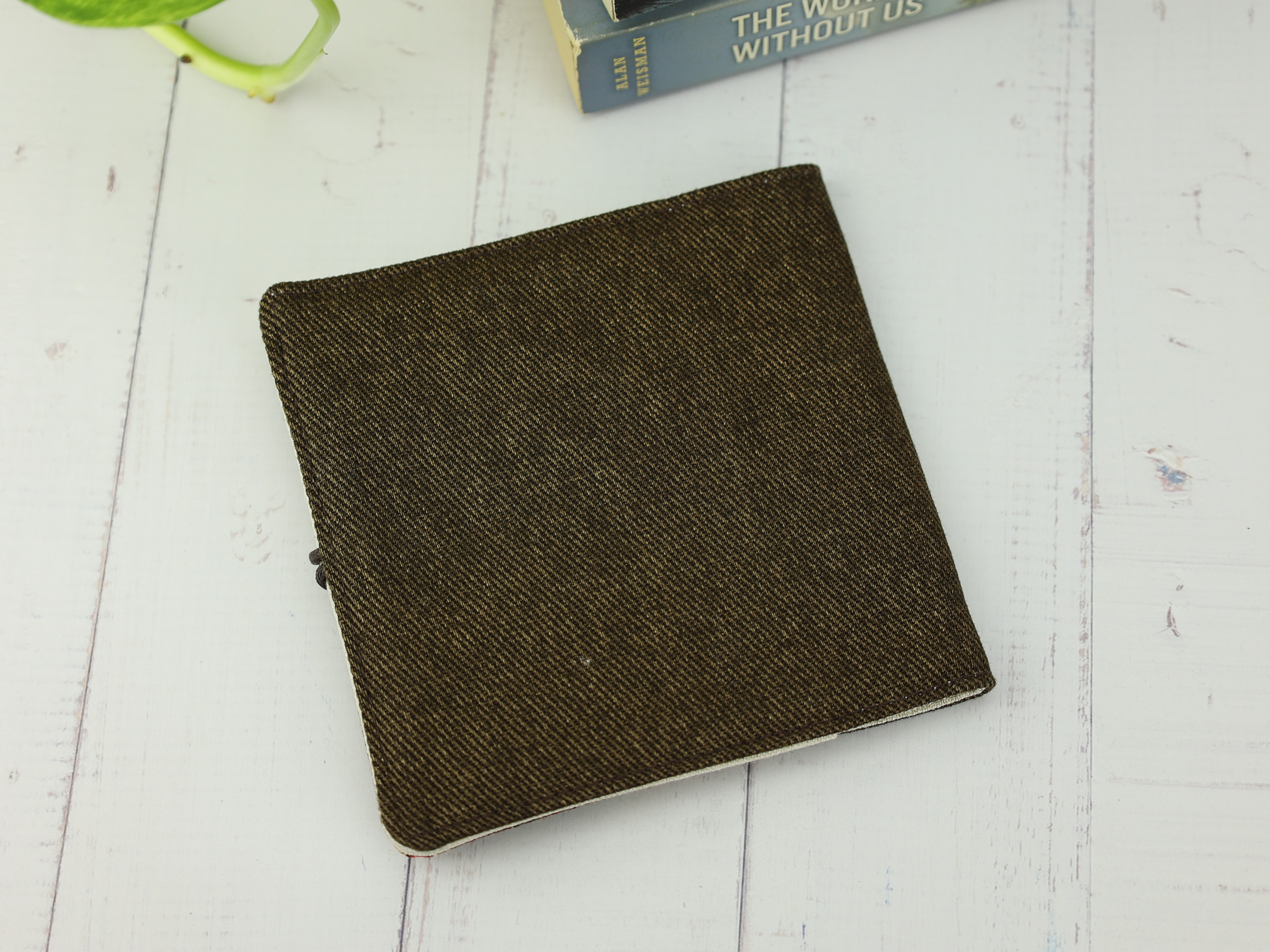 Maple Leaf Pad Holder – Japanese Autumn Motif Pouch in Brown with Canvas Lining and Button Tie