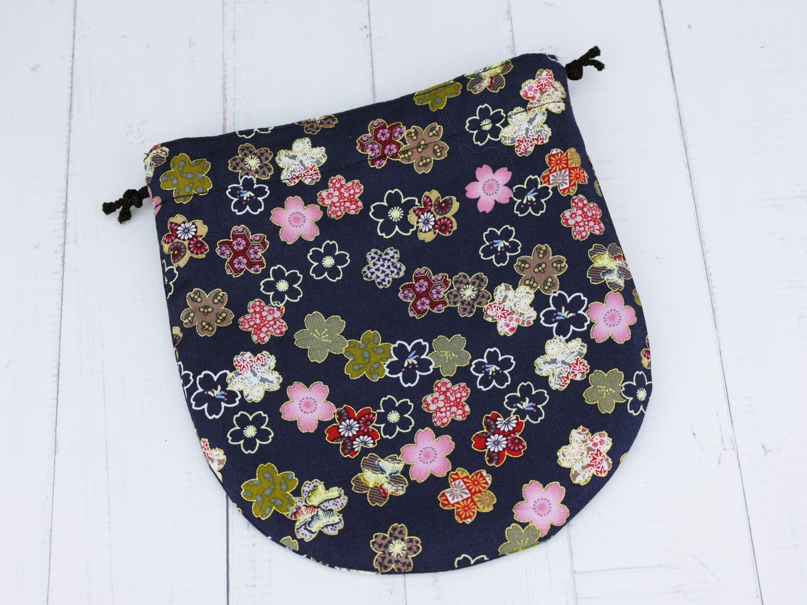 Kimono Drawstring Pouch: Japanese Cherry Blossom Cotton