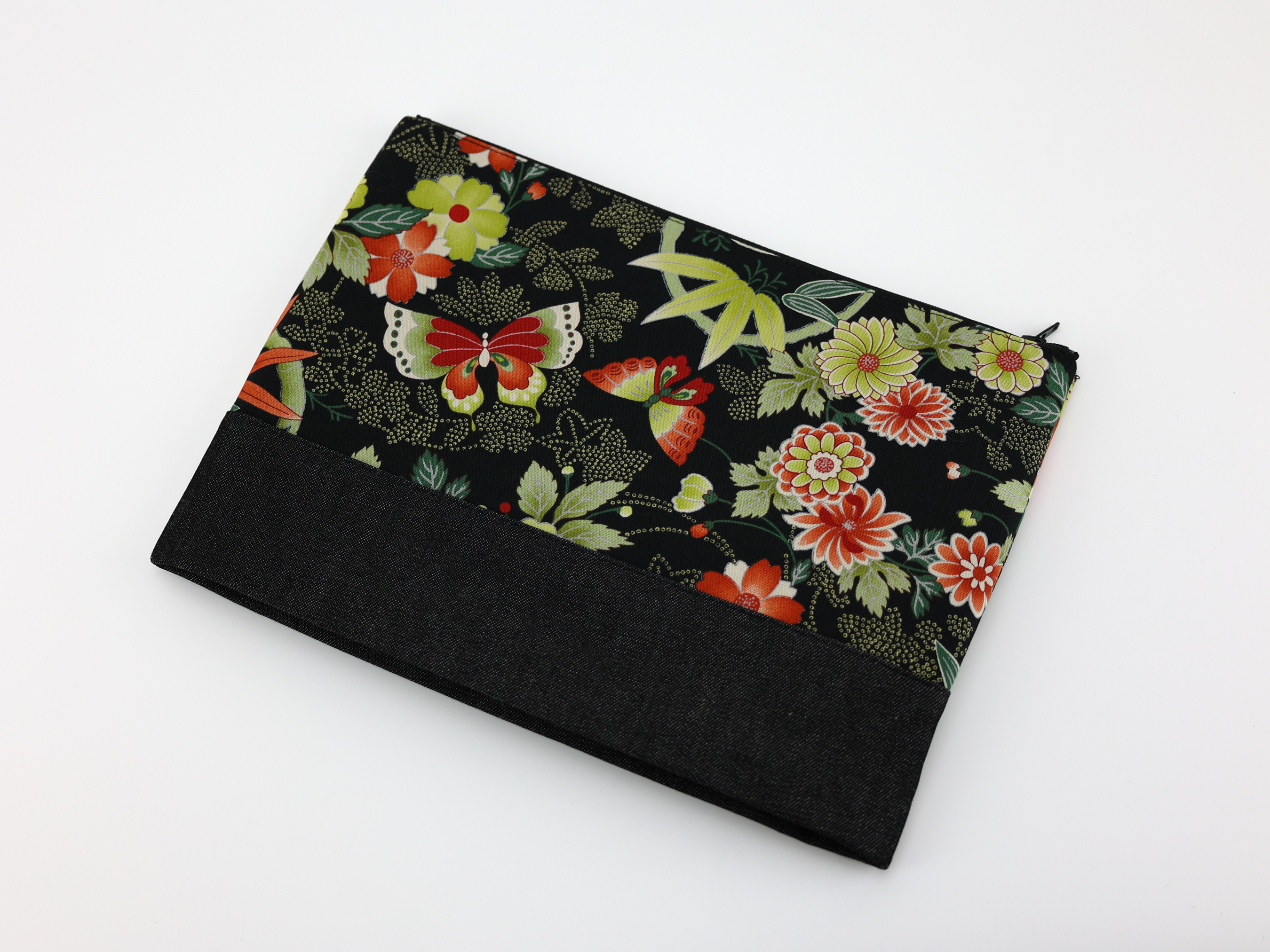 Large Cosmetic Pouch: Butterfly Print, Japanese Kimono Fabric
