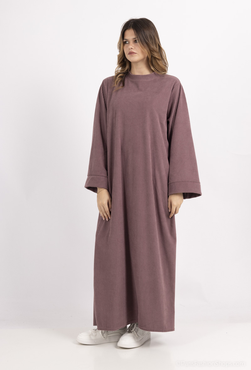 ABAYA VELOURS CÔTELÉ – “NOUR”
