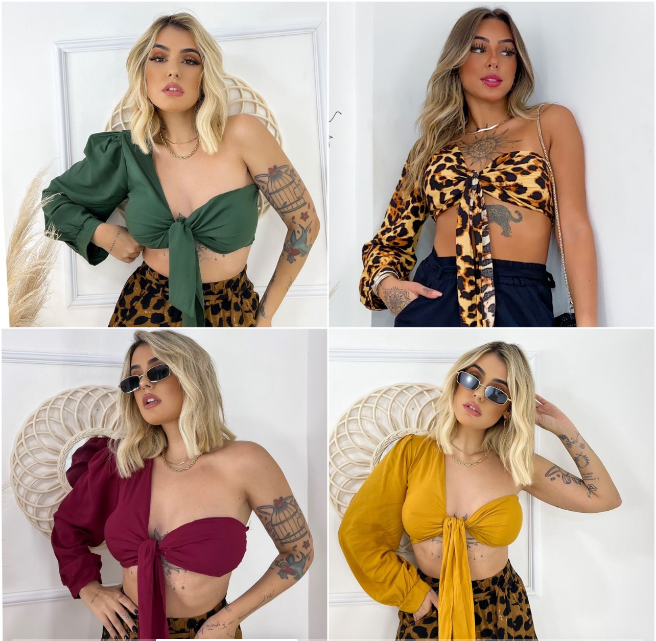 Blusa asimétrica de manga larga y lazada